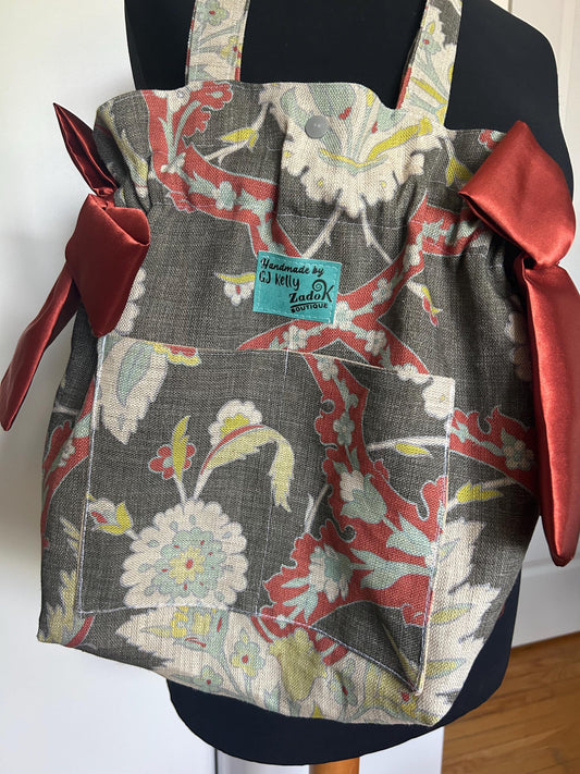 Drawstring Tote Bag with Pockets & Bows: Large Shoulder Bag for Laptop