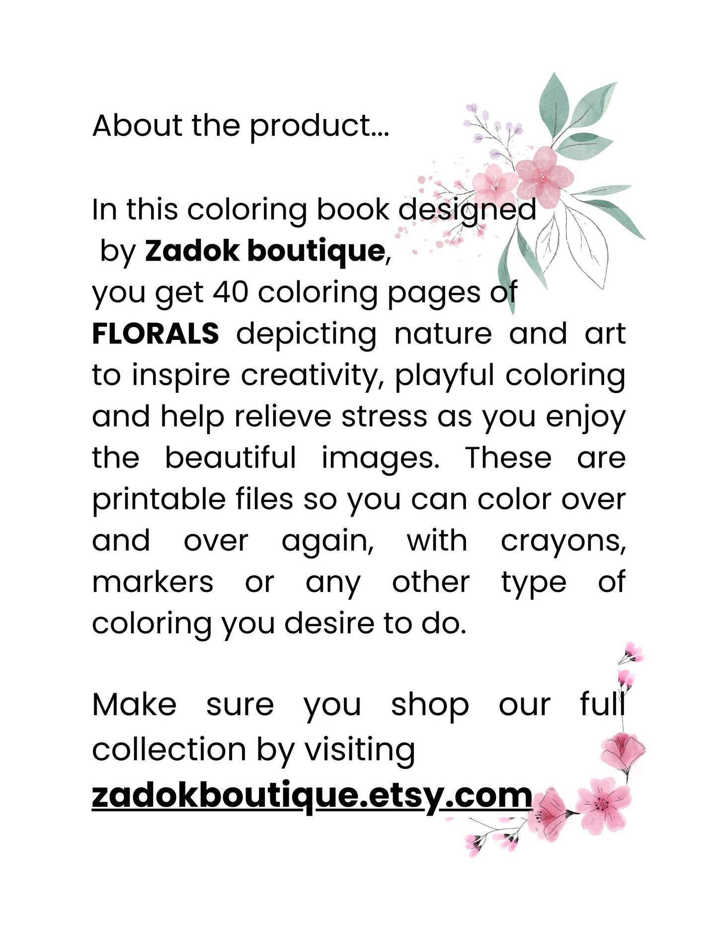 Floral Coloring Pages for Adults: Stress Relief Art Therapy (PDF Download)