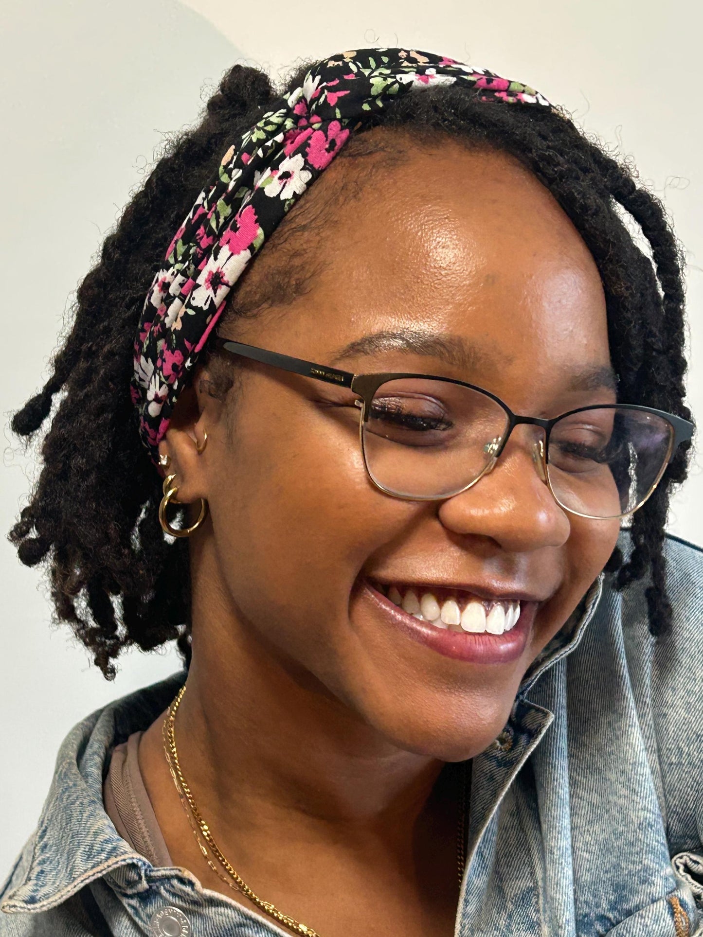 Floral Twist Turban Headband: Pink & Black Knotted Wide Headband
