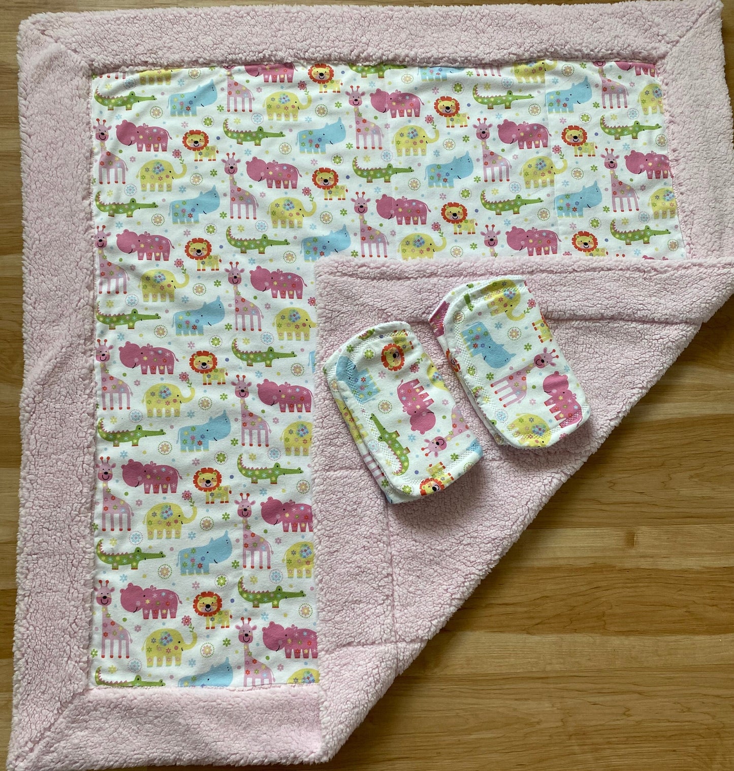 Handmade Baby Blanket Gift Set: Sherpa & Flannel with Burp Cloths