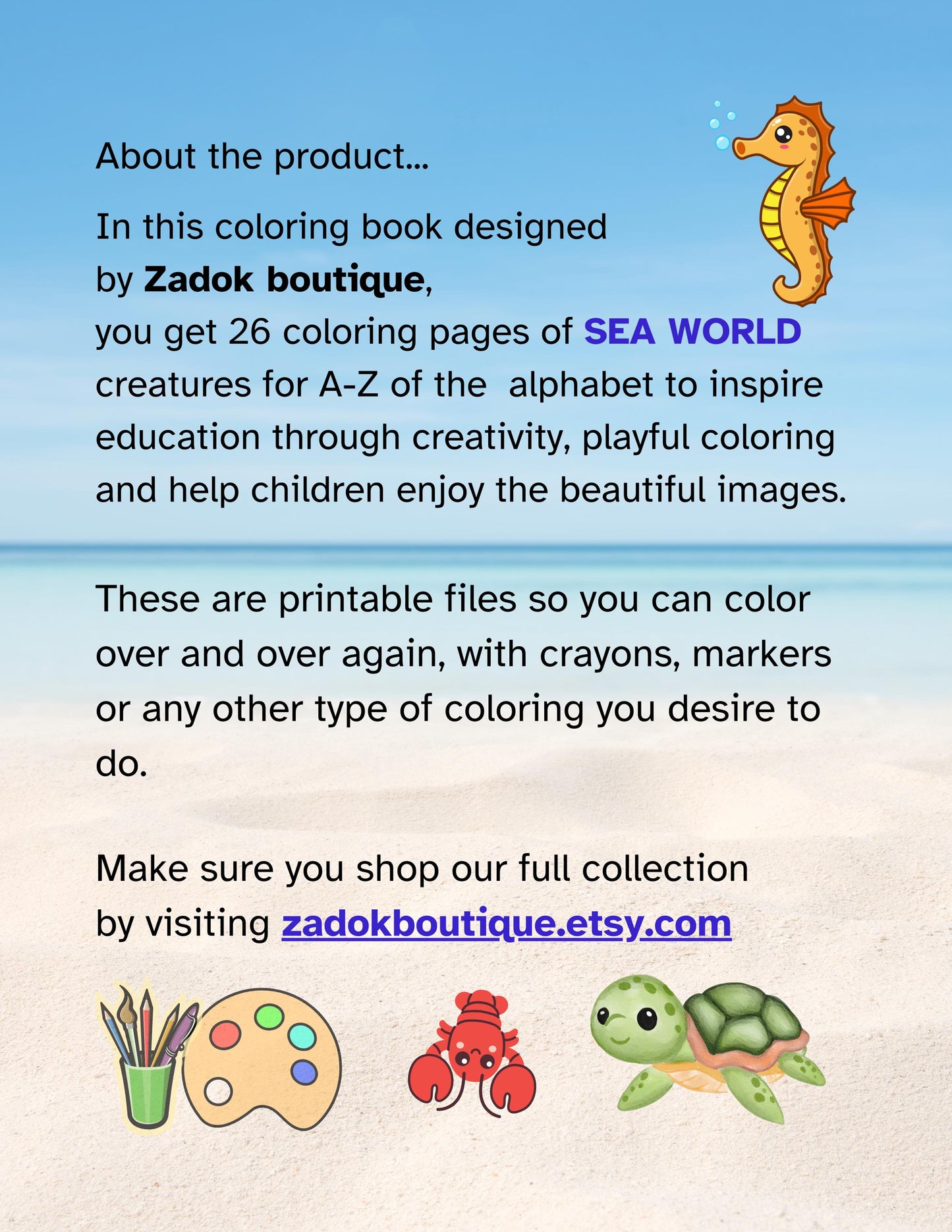 Sea World Coloring Pages A-Z: Children's Alphabet (PDF Download)