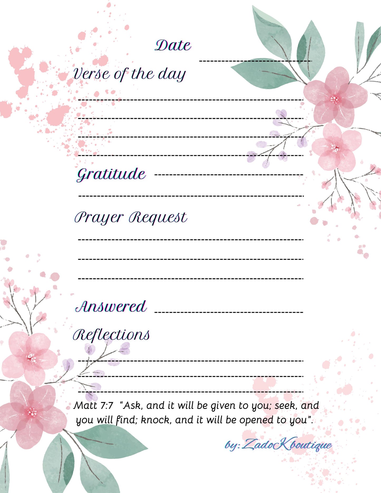 Floral Prayer Journal: Gratitude & Bible Study Notes (Digital Download)