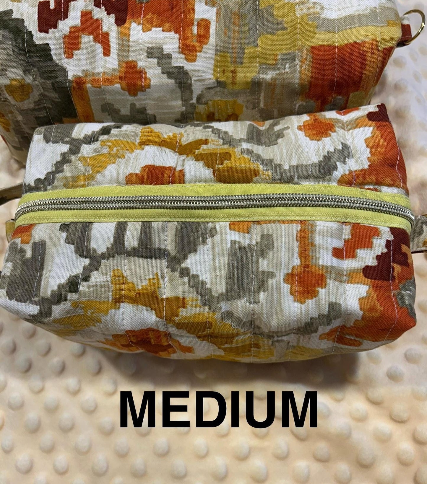 Quilted Boxy Makeup Bags: Autumn Geometric Fabric, Set of 3 or Individual