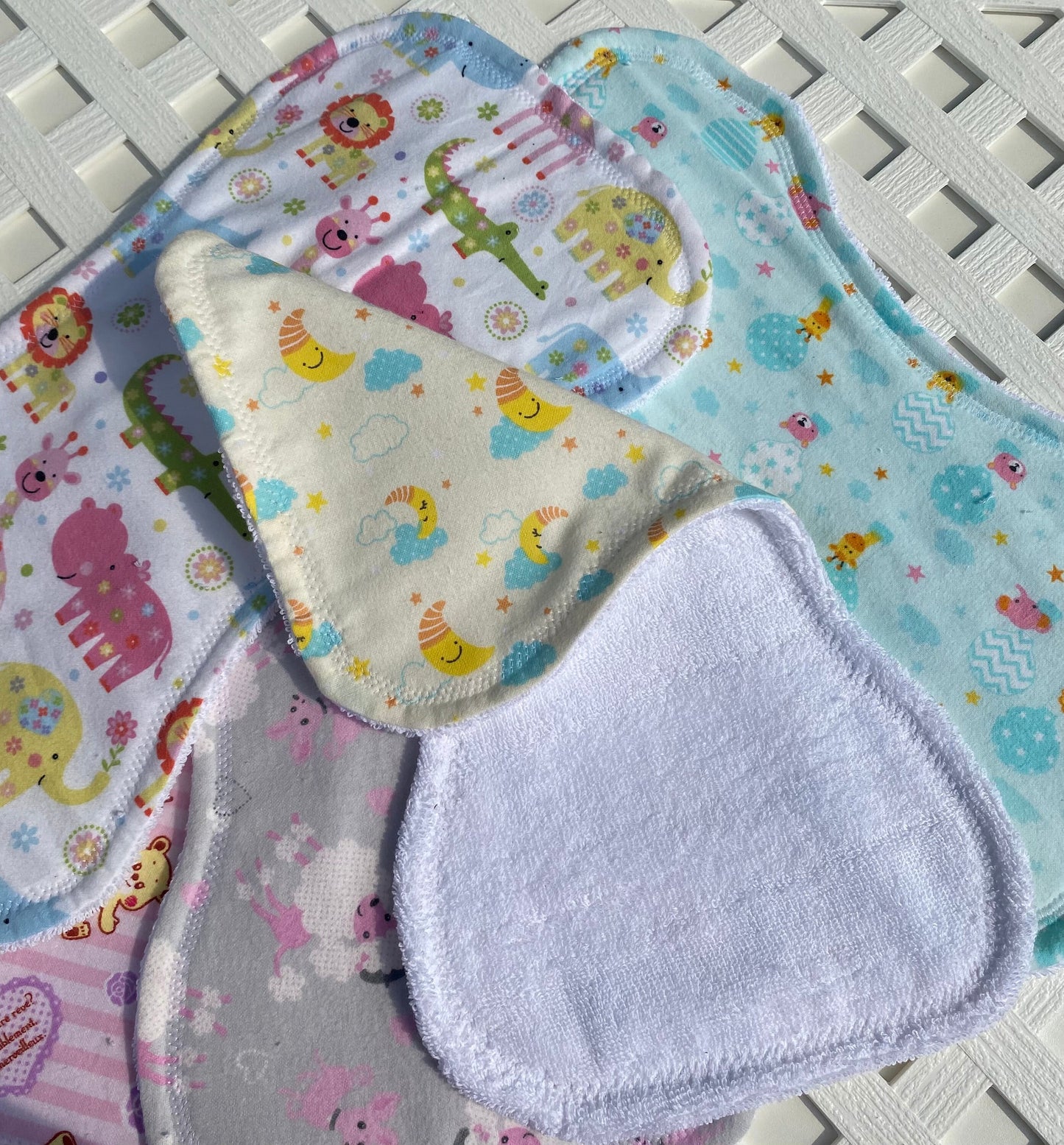 Contoured Baby Burp Cloths: Soft Cotton Flannel, Absorbent Terry Towel