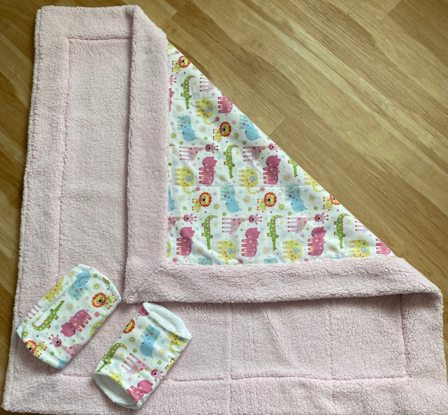 Handmade Baby Blanket Gift Set: Sherpa & Flannel with Burp Cloths