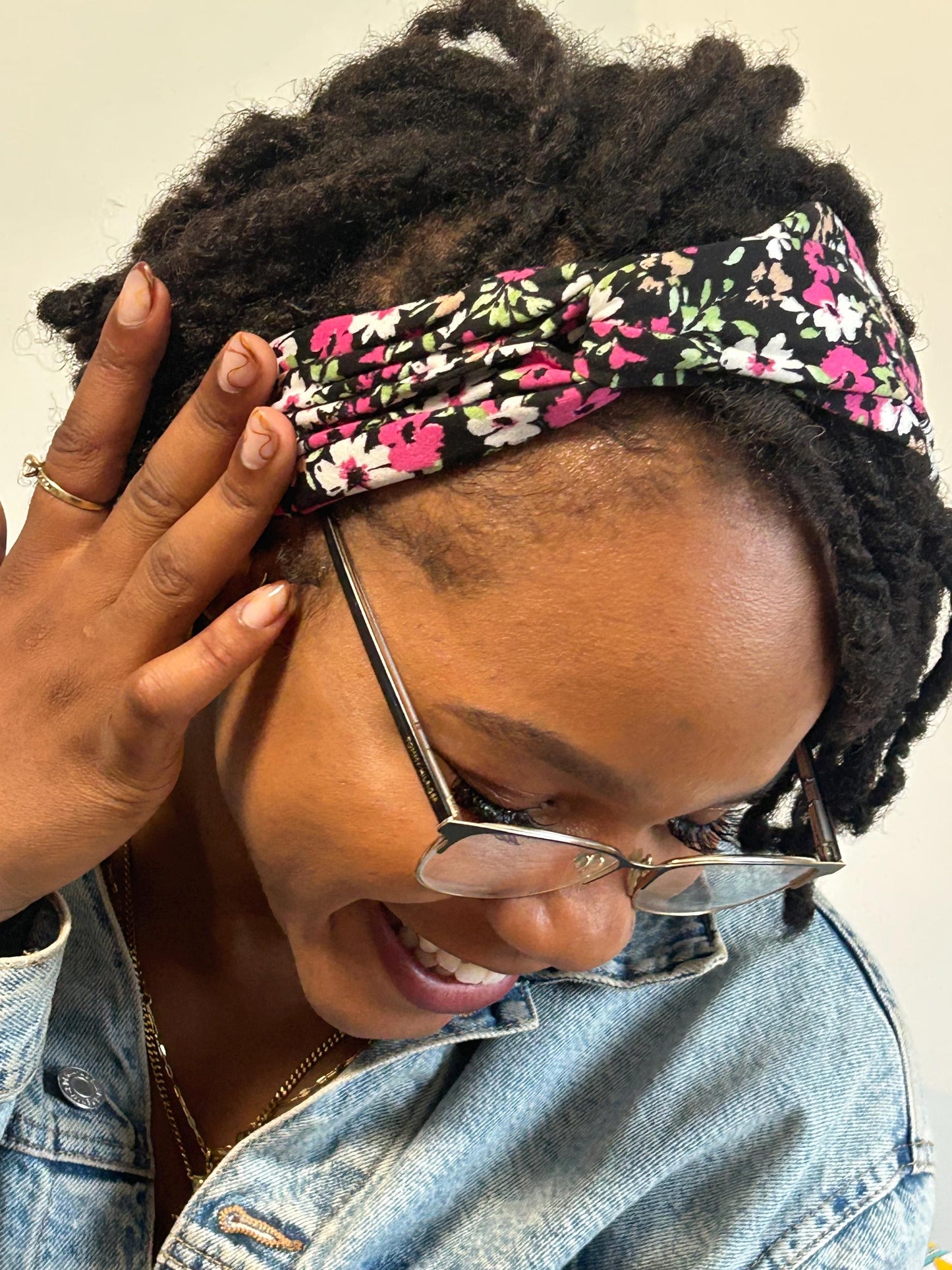 Floral Twist Turban Headband: Pink & Black Knotted Wide Headband