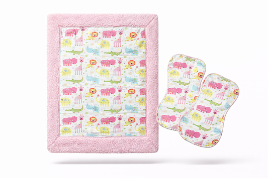 Baby Blanket Gift Set (0-24 months) : Pink Sherpa & Flannel with 2 Burp Cloths