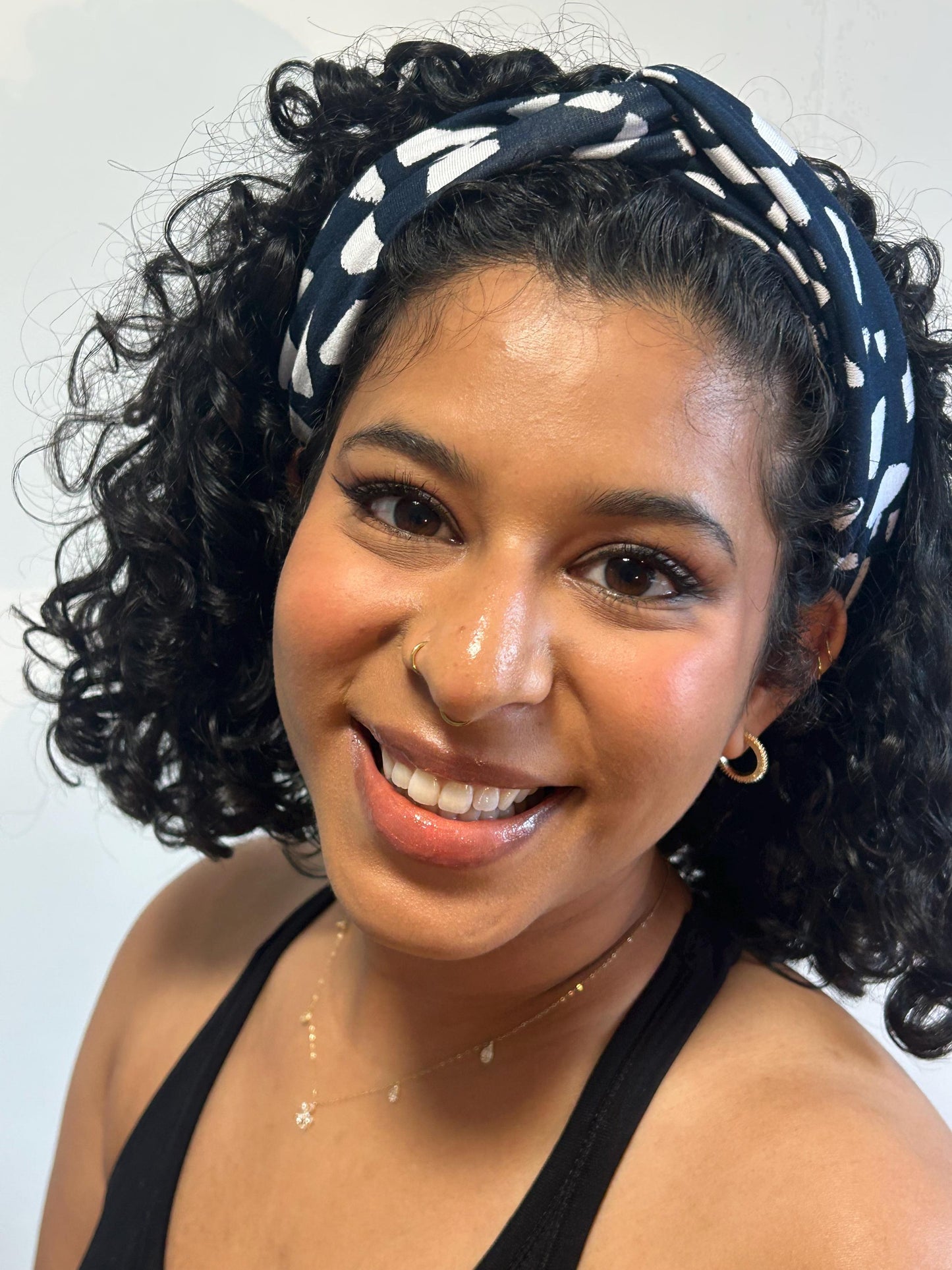 Double Twist Turban Headband: Navy Blue & White - Wide Knotted Headband for Everyday and Active Wear, All Hair Types