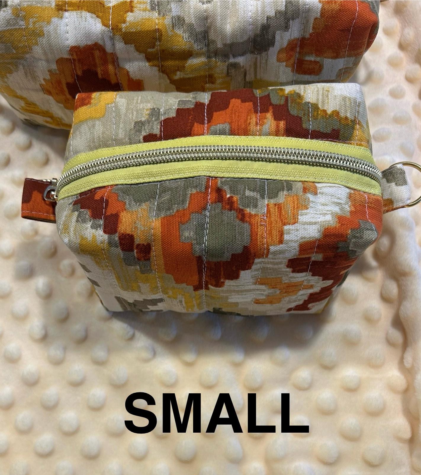 Quilted Boxy Makeup Bags: Autumn Geometric Fabric, Set of 3 or Individual