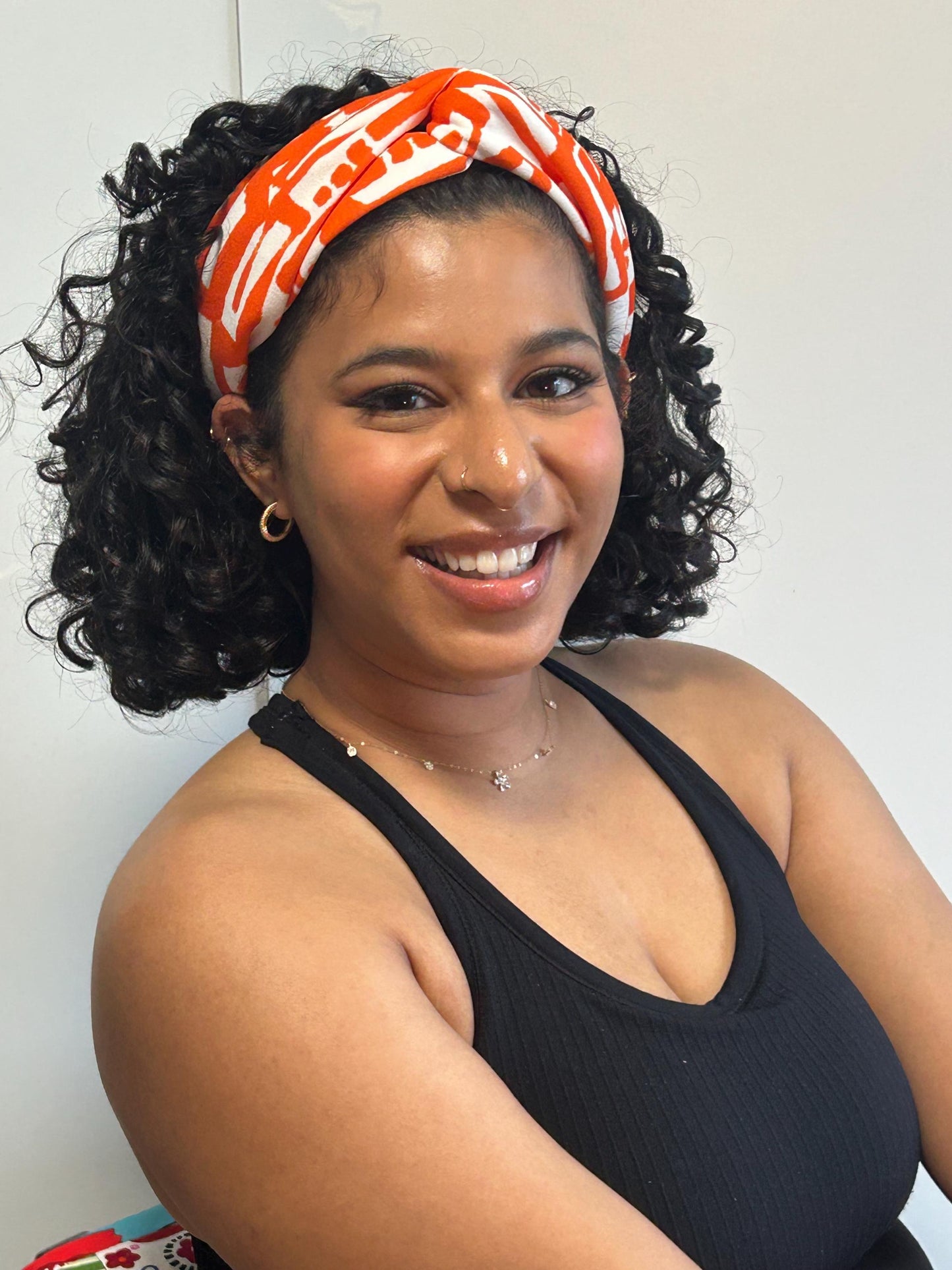 Geometric Turban Headband: Orange & White Knotted Hairband