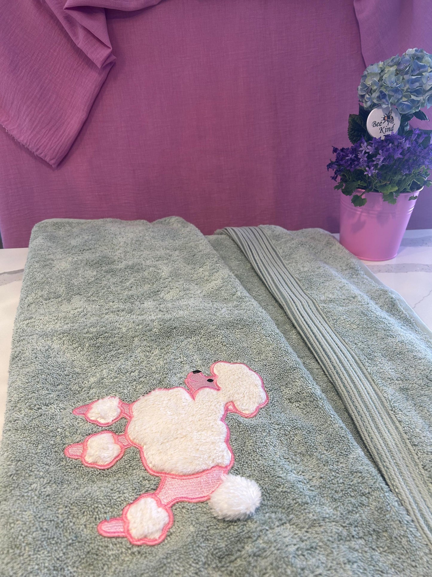 Poodle Baby Bath Towel: Soft Cotton, Quick Dry, Teal (30x56 in)