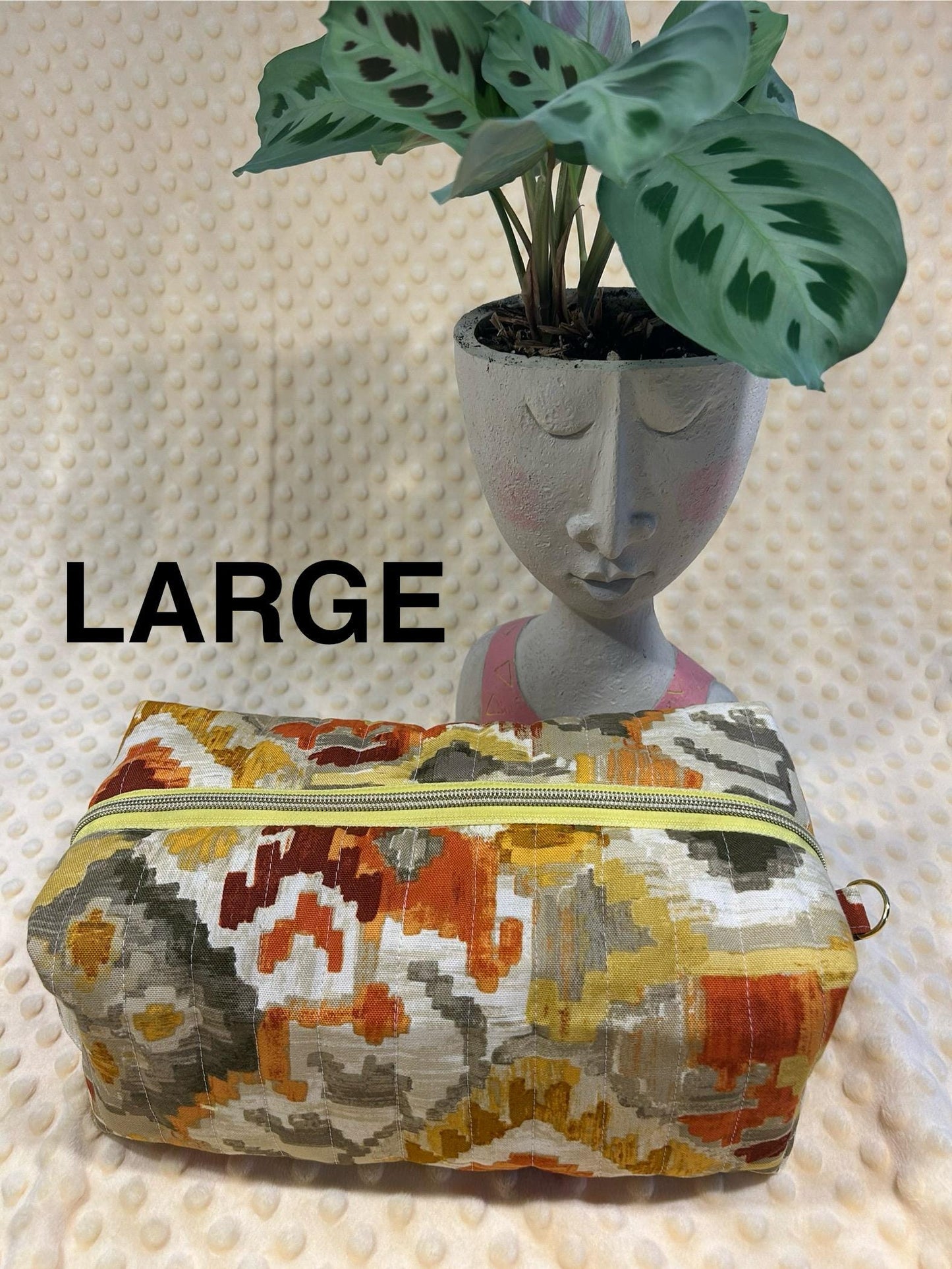 Quilted Boxy Makeup Bags: Autumn Geometric Fabric, Set of 3 or Individual