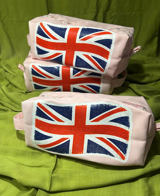Pink Denim - Distressed Union Jack Toiletry Bag: Water Resistant UK Travel Kit