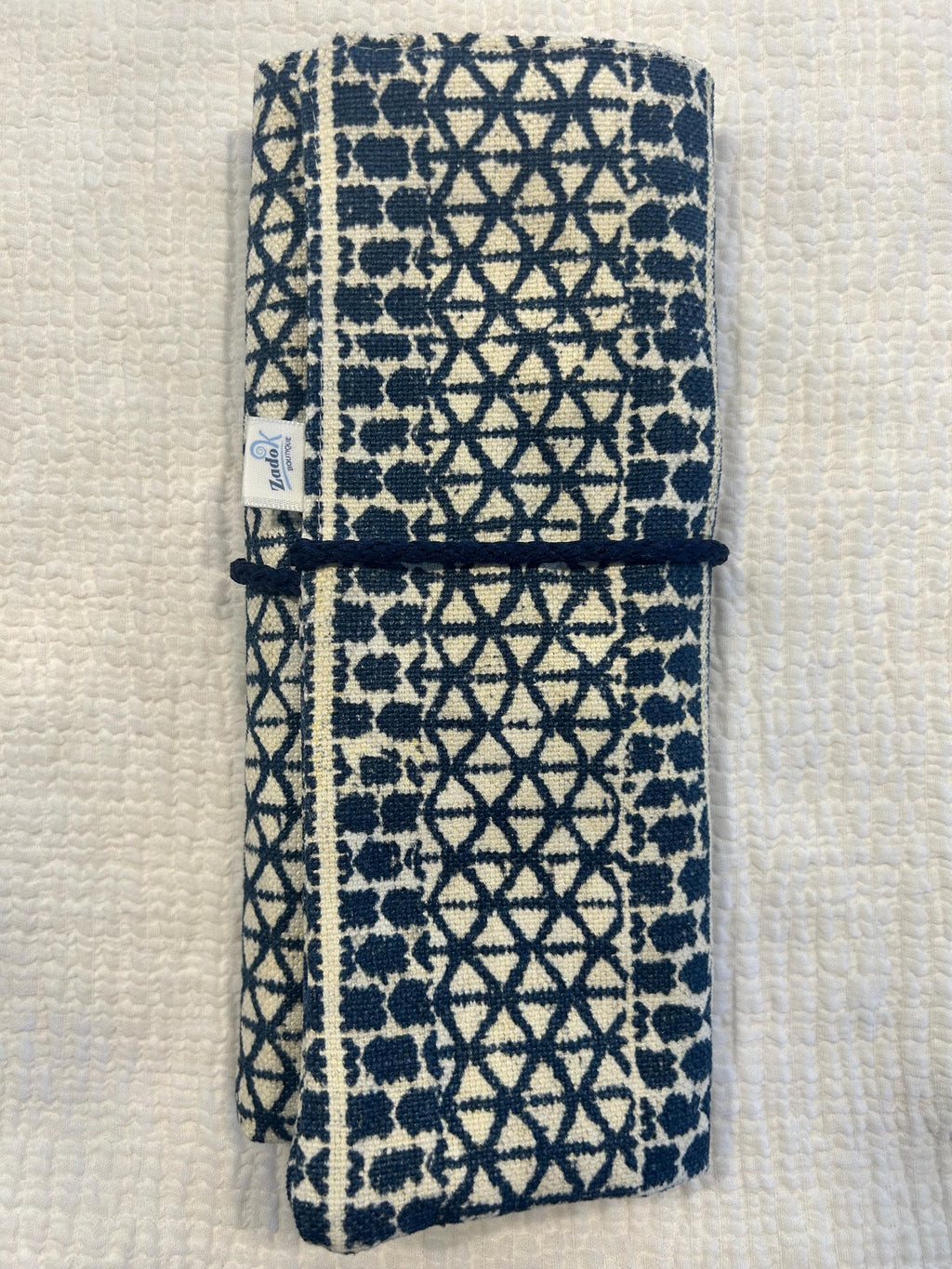 HAKAN Makeup Brush Roll: Blue & cream Organizer, Handmade in Canada