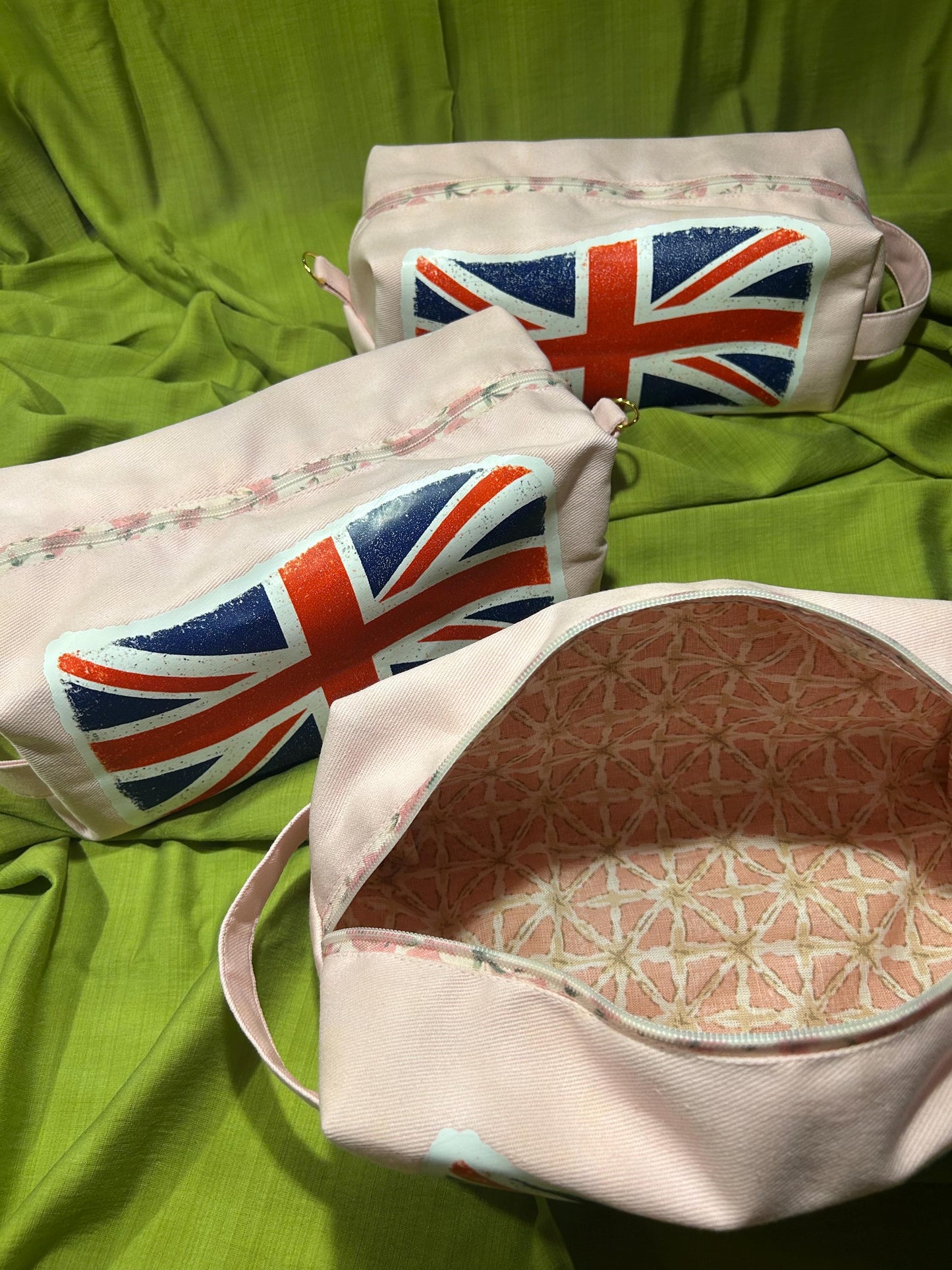 Pink Denim - Distressed Union Jack Toiletry Bag: Water Resistant UK Travel Kit