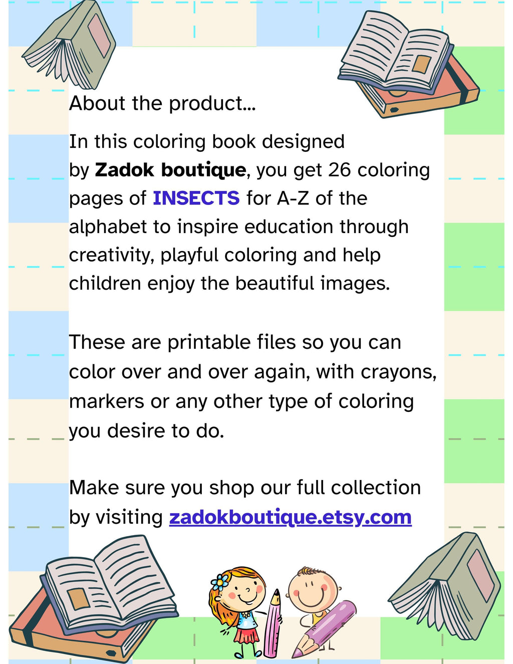 Insects Coloring Pages A-Z: Kids Alphabet Activity (PDF Download)