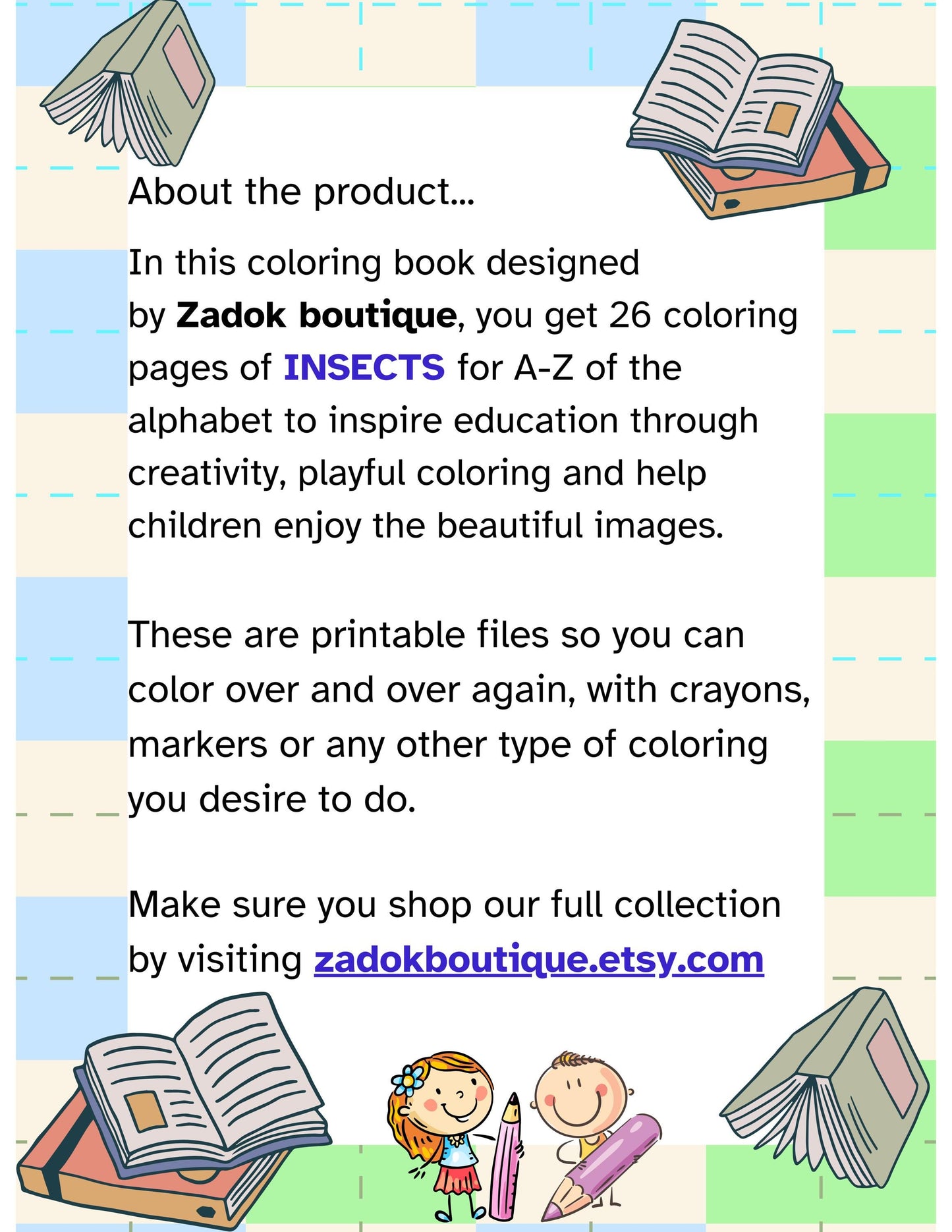 Insects Coloring Pages A-Z: Kids Alphabet Activity (PDF Download)