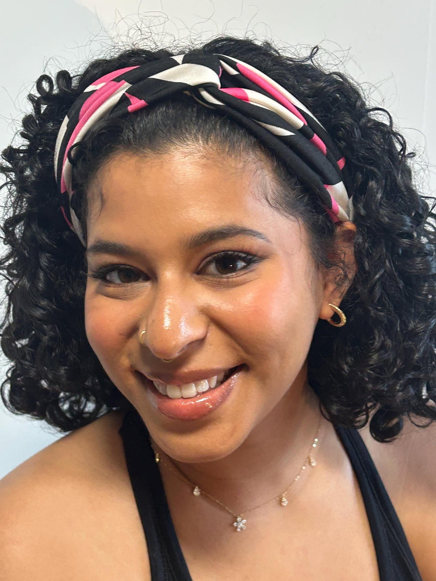 Geometric Knotted Turban Headband: Pink & Black - Active Wear