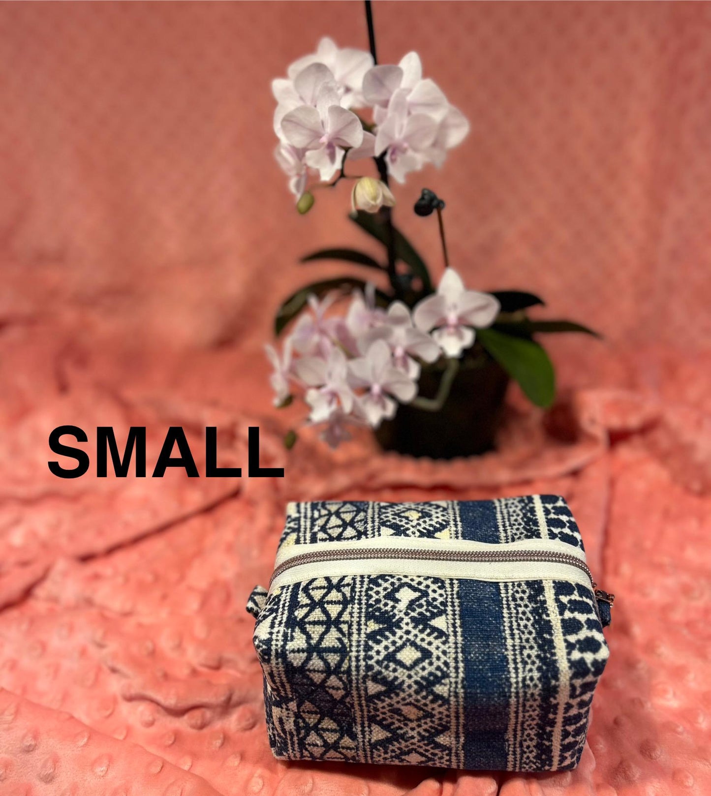 Quilted Makeup Bags Set: Blue & Cream Boxy Pouches - HAKAN Design