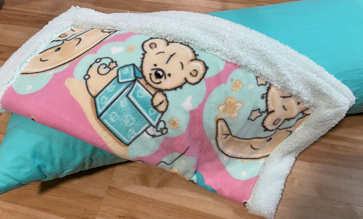 Teddy Bear Baby Blanket: Soft Sherpa & Flannel, Handmade