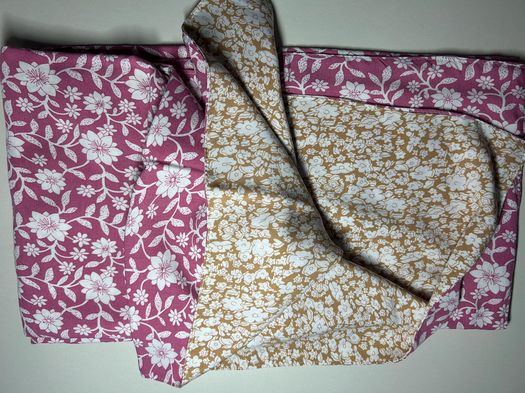 Organic Cotton Baby Blanket: Mustard Yellow & Pink Floral, Handmade in Canada