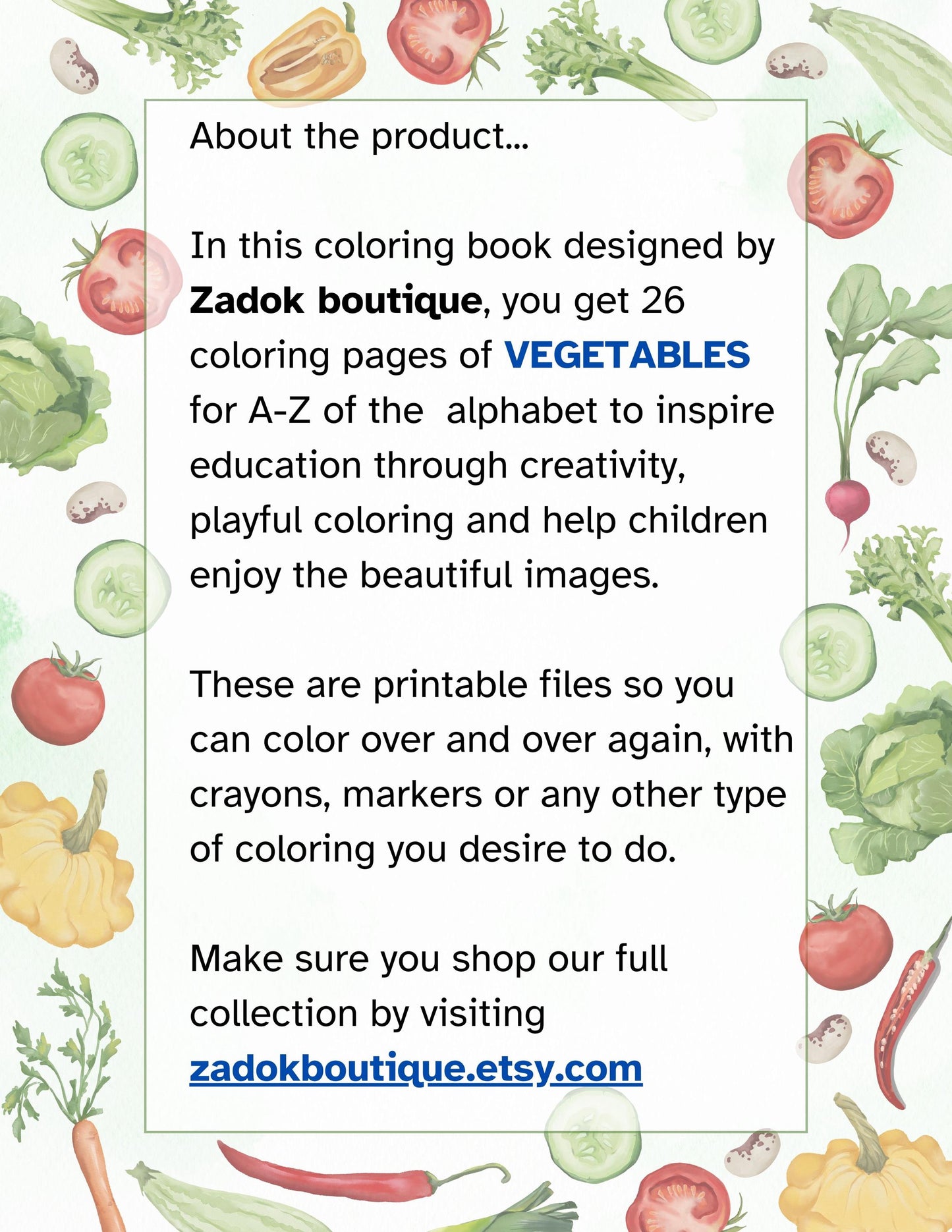 Vegetable Alphabet Coloring Pages for Kids: Homeschool Education (PDF Download)