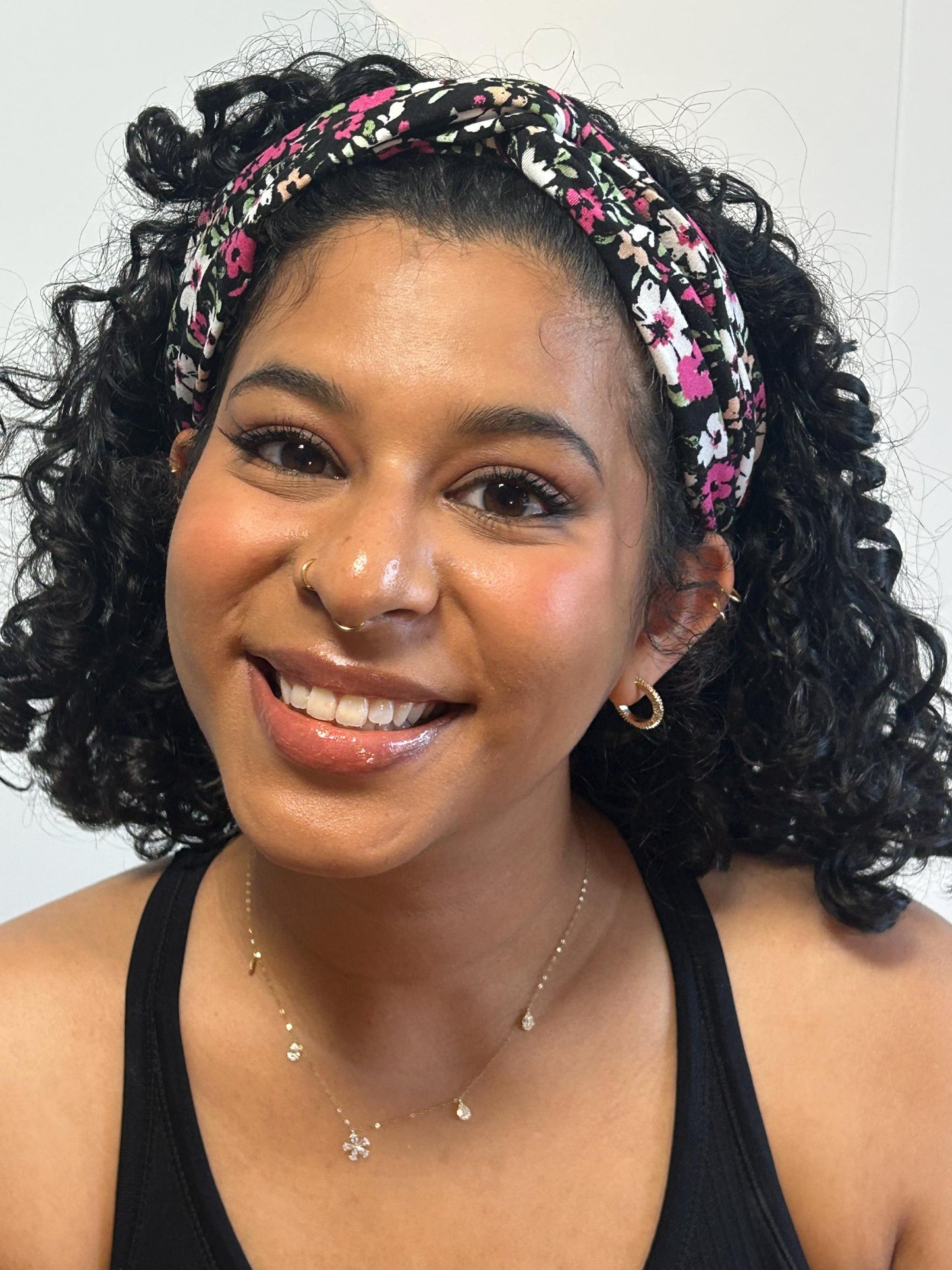 Floral Twist Turban Headband: Pink & Black Knotted Wide Headband