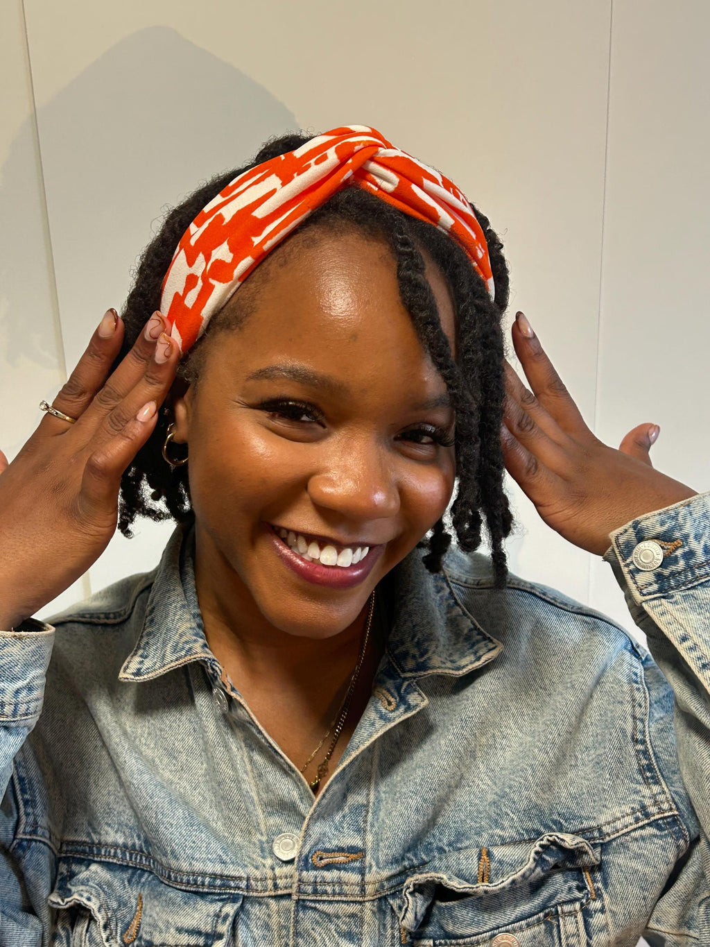 Knotted Headband: Orange & White Geometric