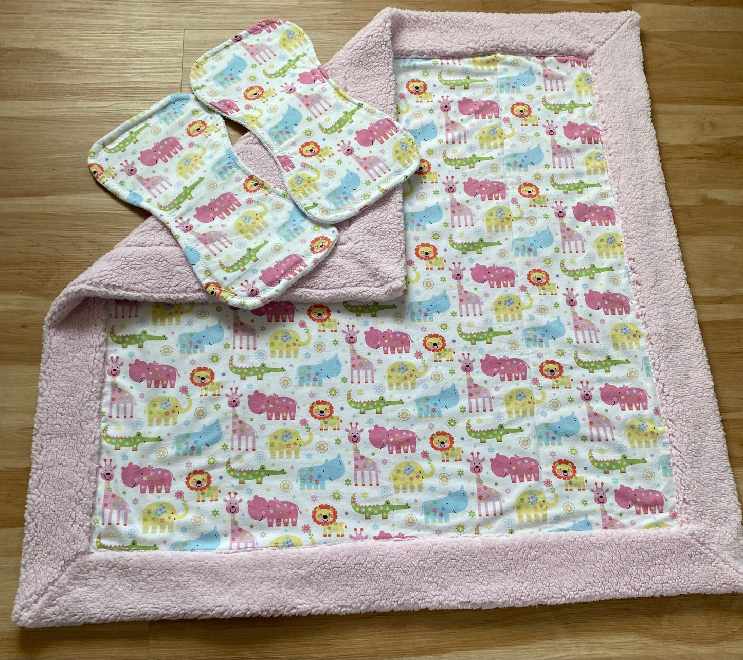 Handmade Baby Blanket Gift Set: Sherpa & Flannel with Burp Cloths