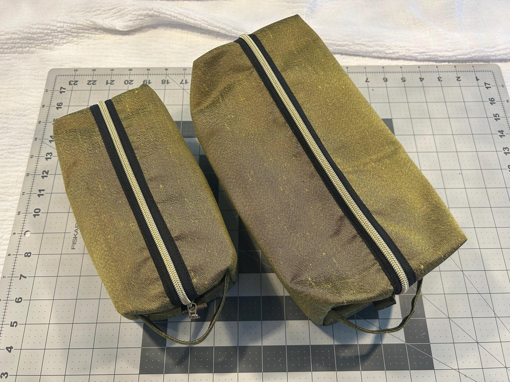 Quilted Raw Silk Makeup Bags: Mint Green & Gold - Set of 3 or individual