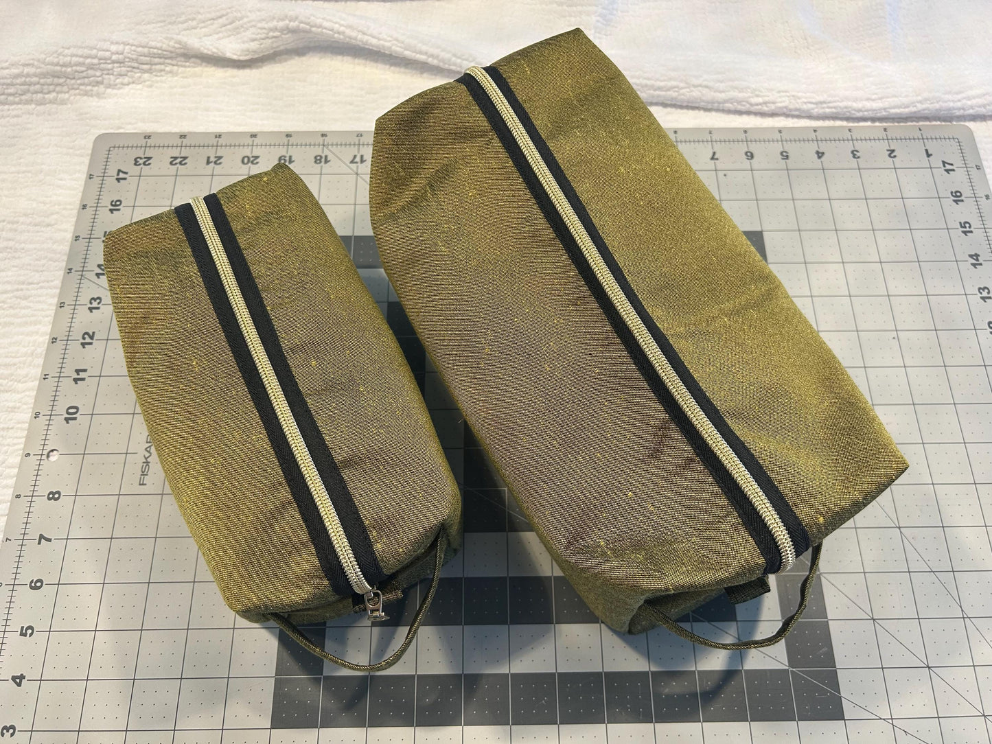 Quilted Raw Silk Makeup Bags: Mint Green & Gold - Set of 3 or individual