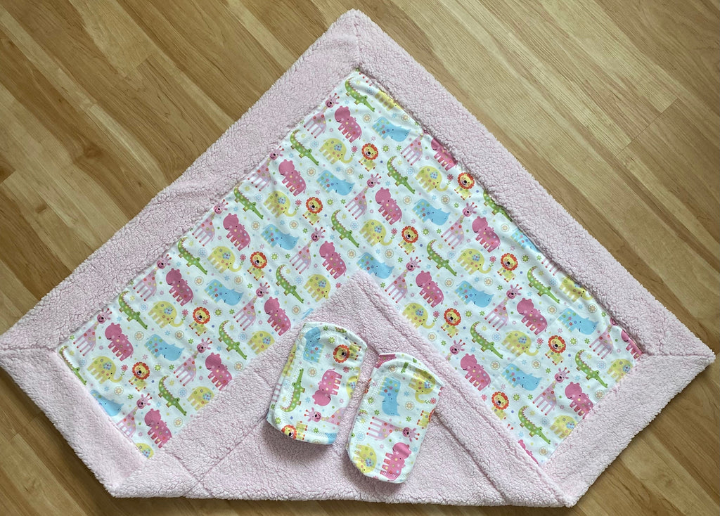 Handmade Baby Blanket Gift Set: Sherpa & Flannel with Burp Cloths