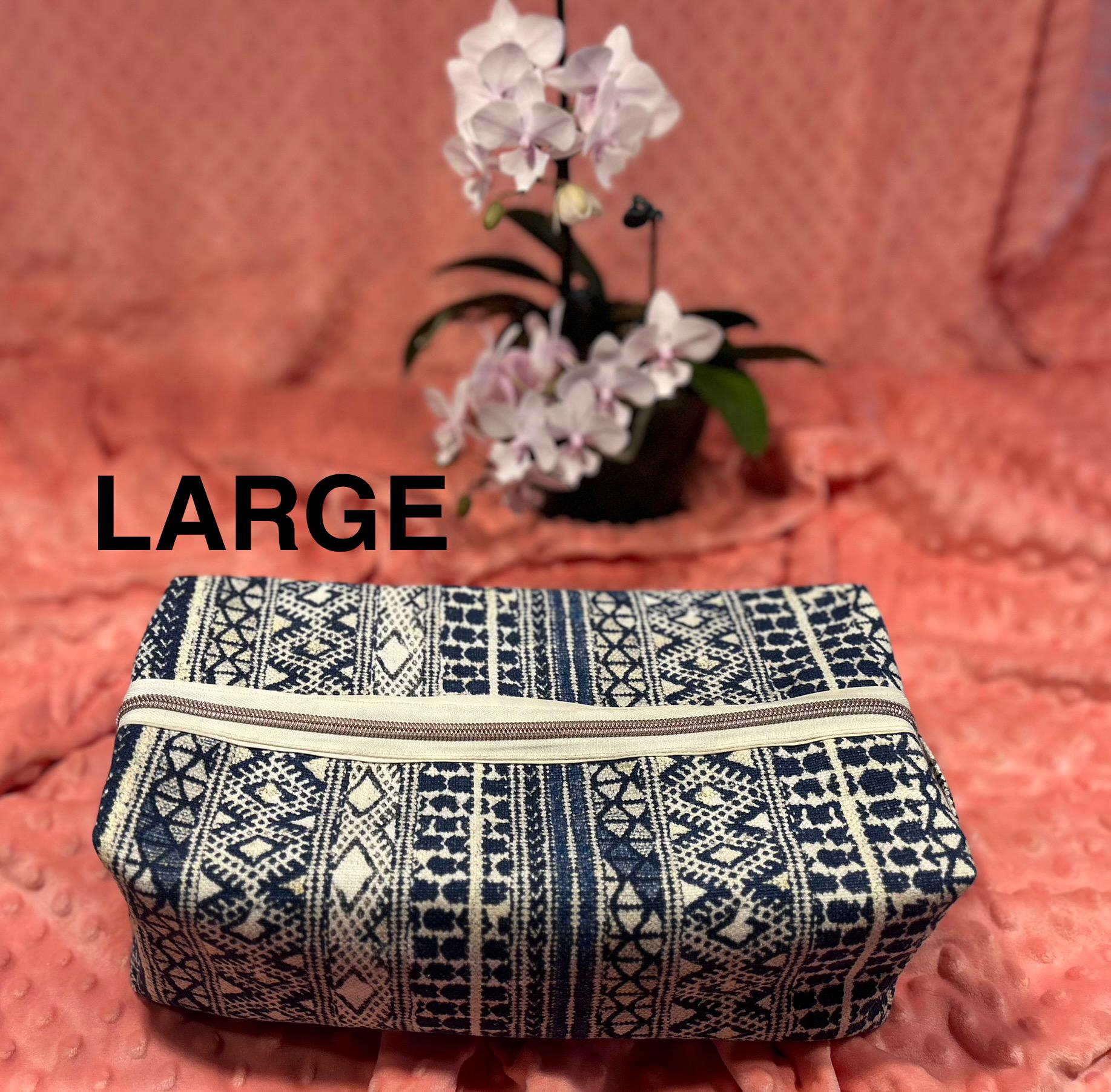 Quilted Makeup Bags Set: Blue & Cream Boxy Pouches - HAKAN Design