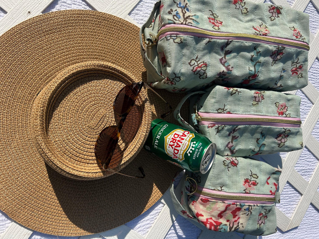 Anna French Hollyhock Quilted Makeup Bag Set: Floral Toiletry Pouches