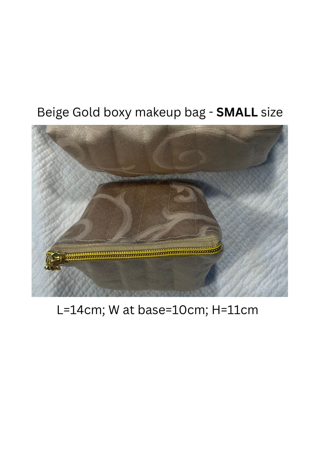 Quilted Makeup Bags: Beige & Gold Boxy Zipper Pouches - Set of 3 or individual