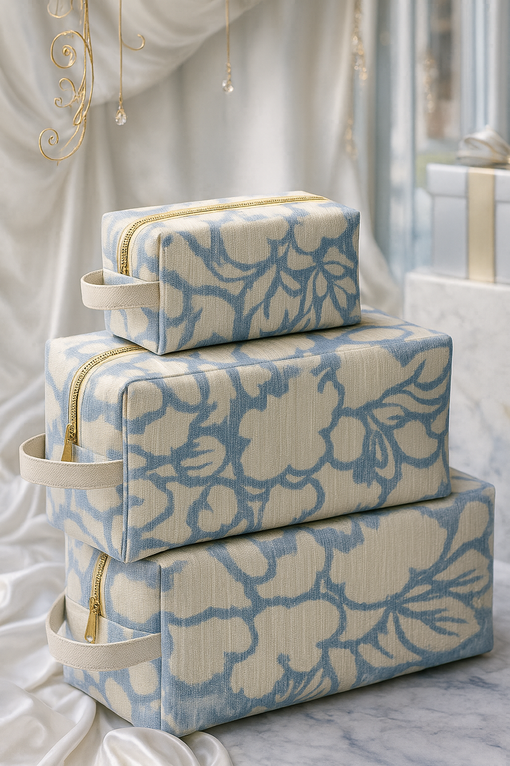 Boxy Makeup Bags - Thai Lotus, Blue