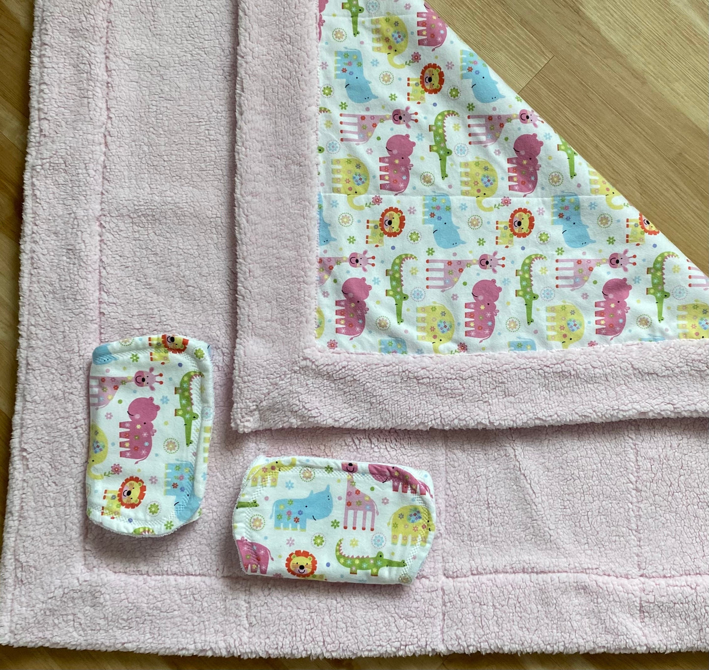 Handmade Baby Blanket Gift Set: Sherpa & Flannel with Burp Cloths