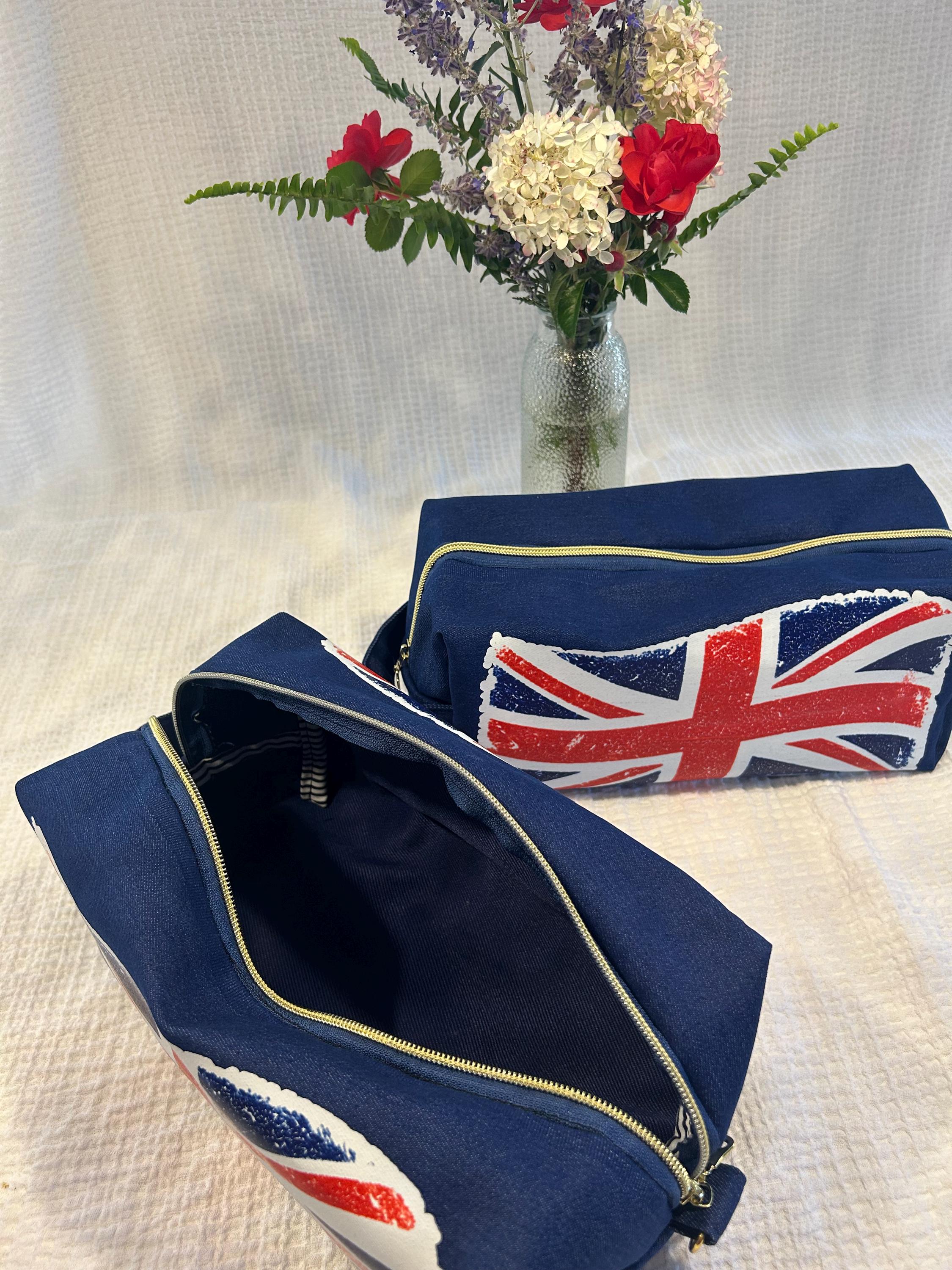 Blue Denim Boxy Toiletry Bag - Distressed Union Jack