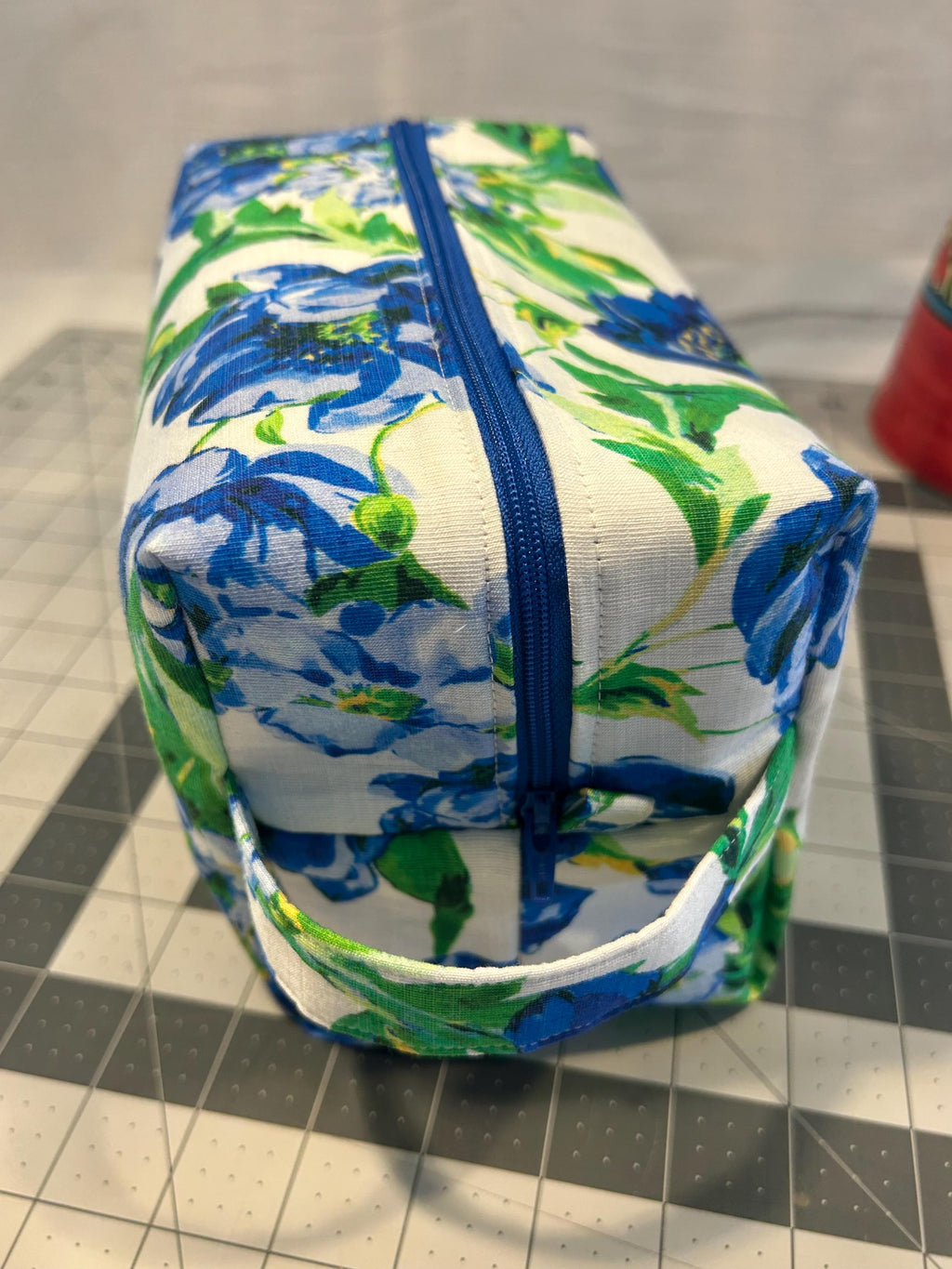 Floral Zipper Pouch: Blue & White Makeup Bag, Handmade in Canada