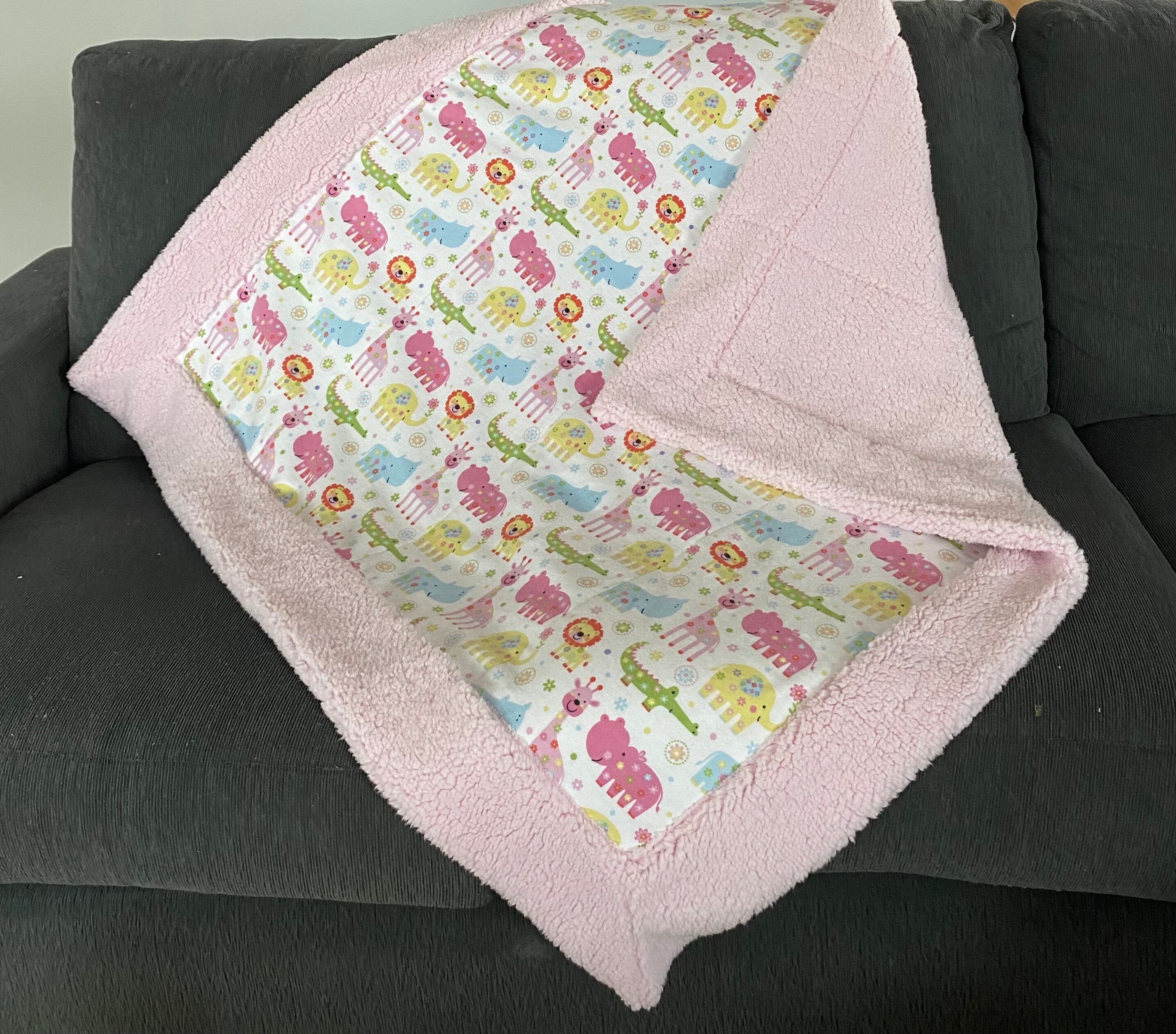 Animal Print Baby Blanket: Soft Sherpa & Flannel, Self-Binding