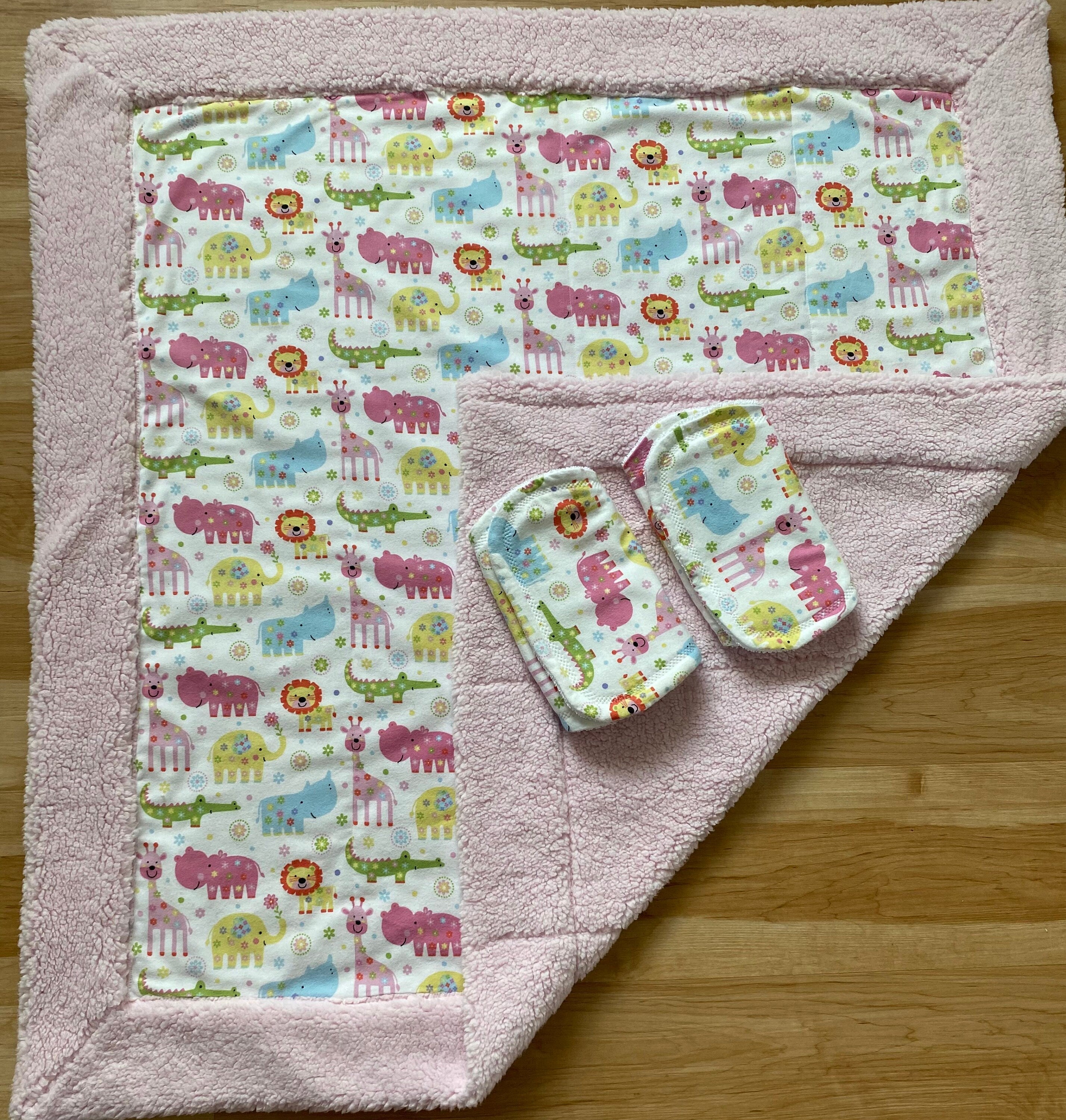 Handmade Baby Blanket Gift Set: Sherpa & Flannel with Burp Cloths