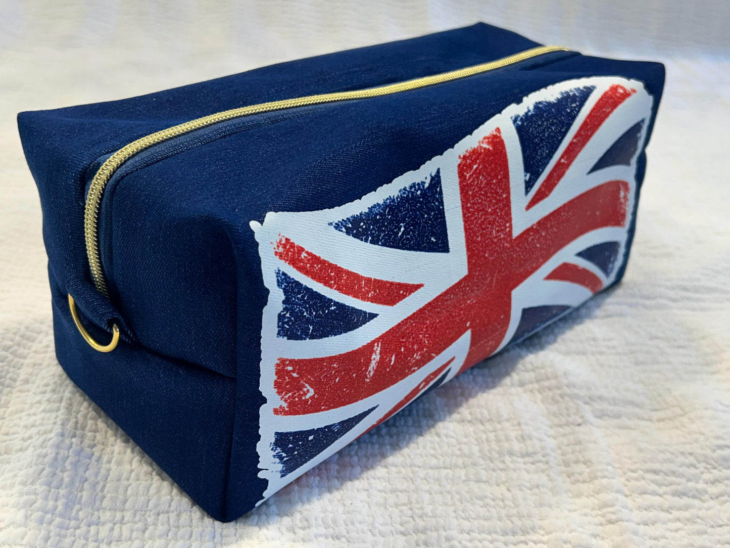 Distressed Union Jack Denim Toiletry Bag: Water Resistant UK Travel Kit