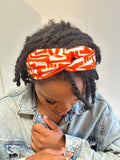Knotted Headband: Orange & White Geometric