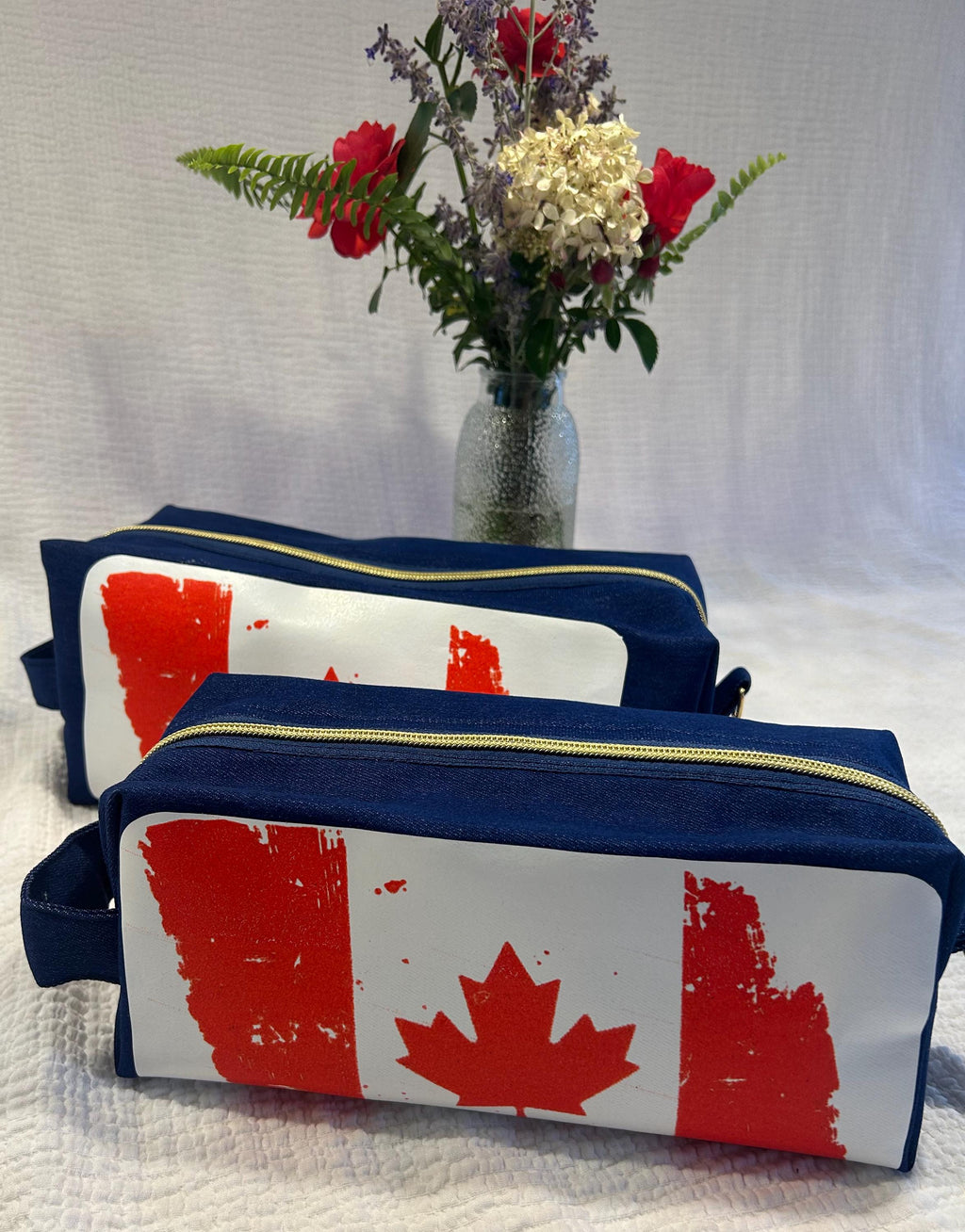 Denim Boxy Toiletry Bag - Distressed Canadian Flag
