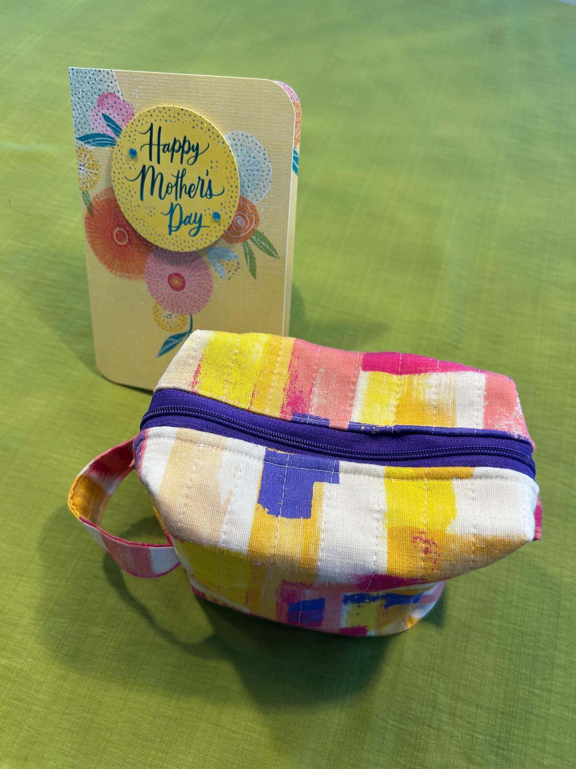 Quilted Boxy Zipper Pouch: Yellow & Purple Makeup Bag, Handmade