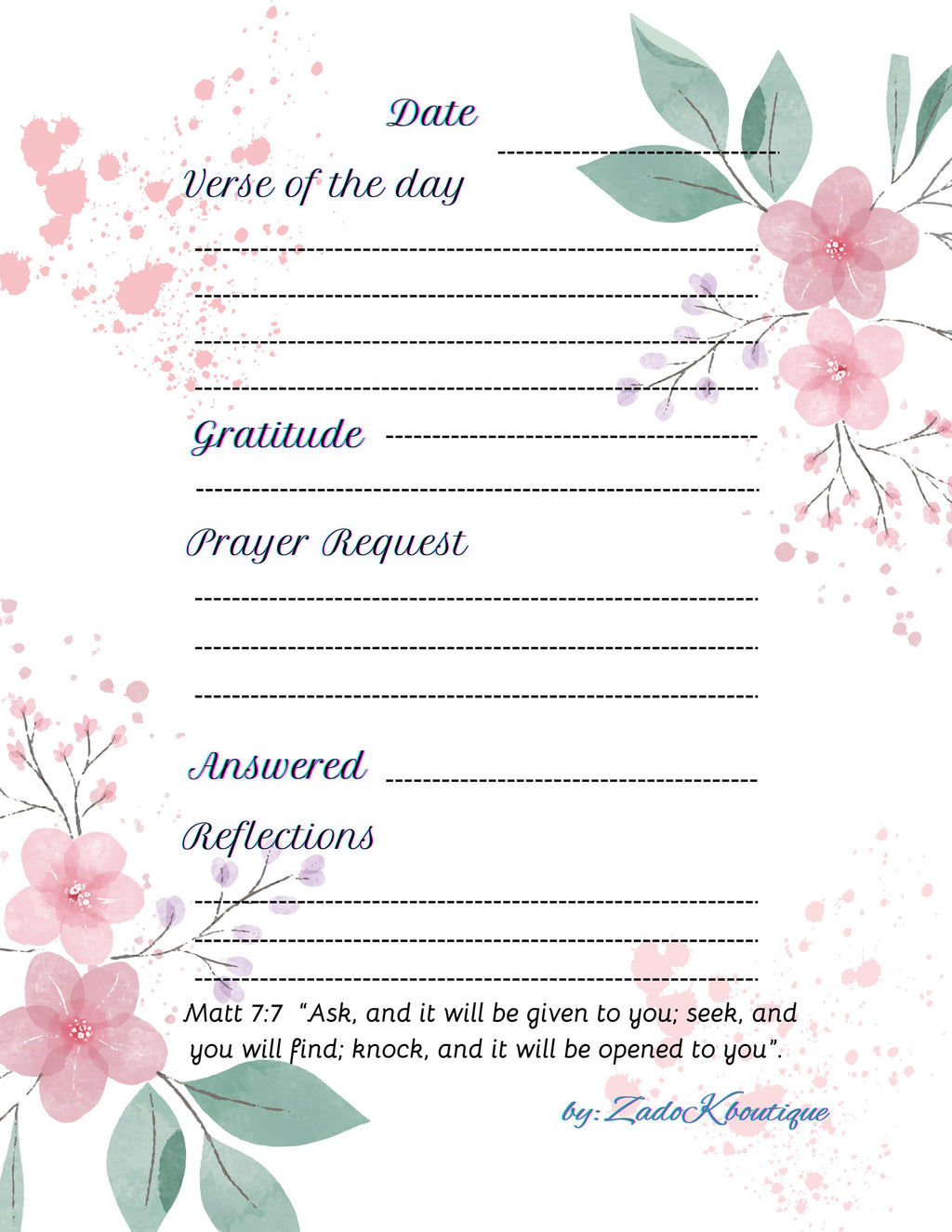 Floral Prayer Journal: Gratitude & Bible Study Notes (Digital Download)