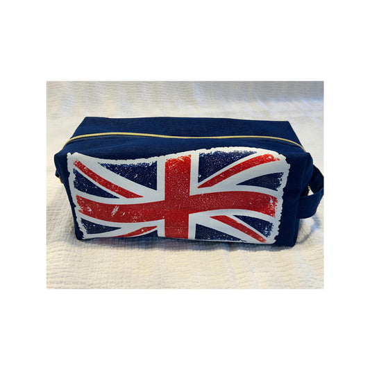 Distressed Union Jack Denim Toiletry Bag: Water Resistant UK Travel Kit