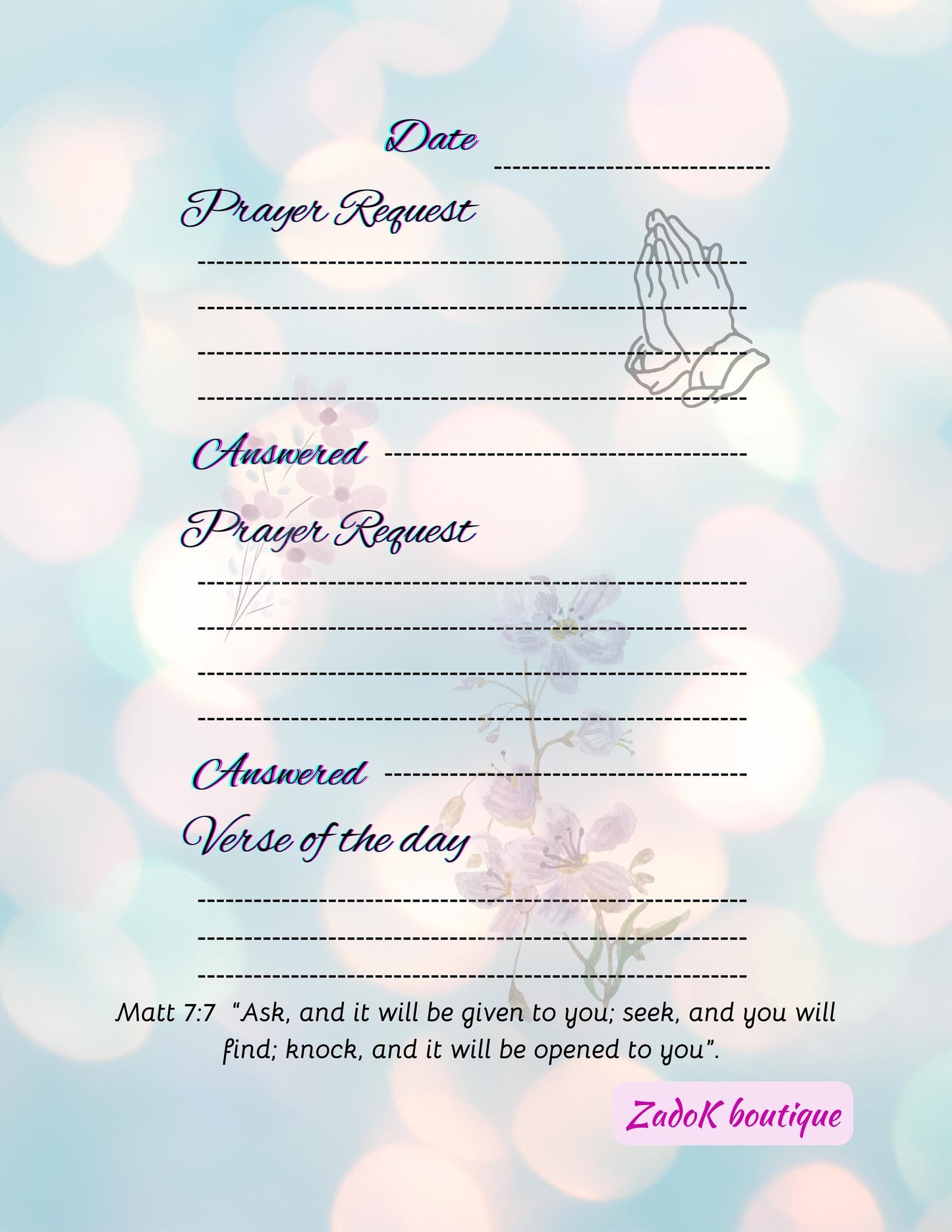 Praying Hands Prayer Journal: Gratitude, Reflections (Digital Download)