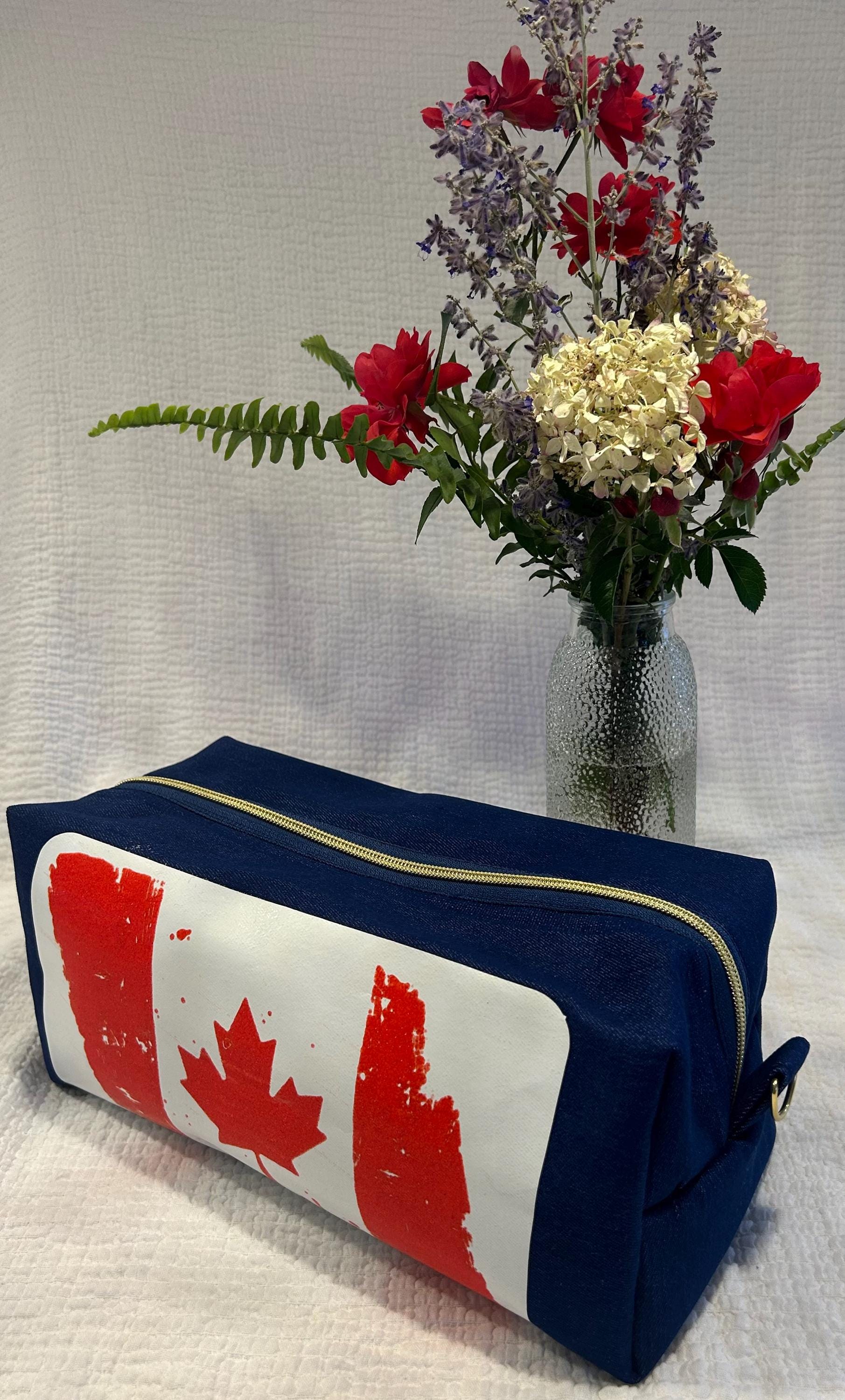 Denim Boxy Toiletry Bag - Distressed Canadian Flag