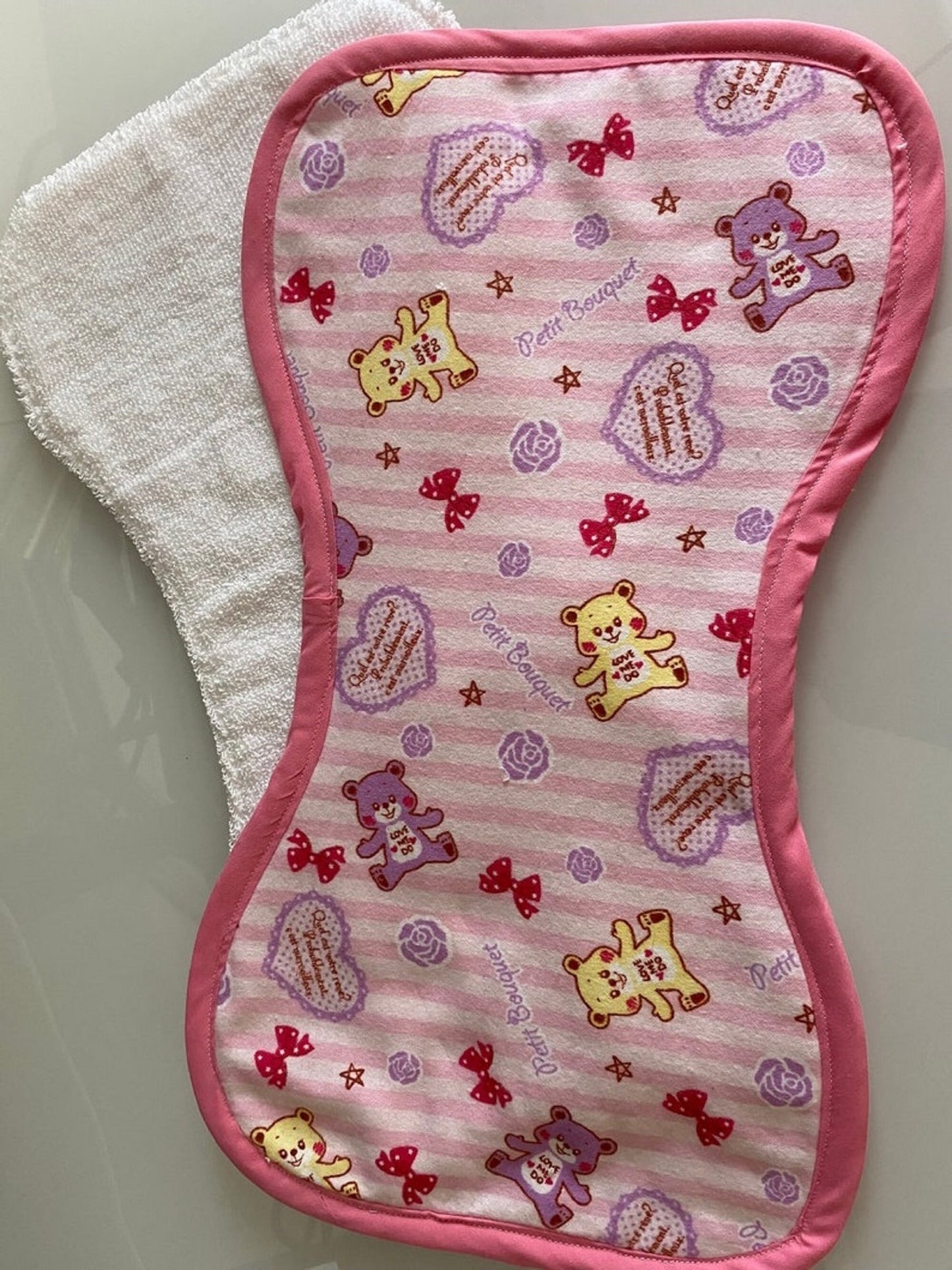 Contoured Baby Burp Cloth: Soft Cotton Flannel & Terry Towel with bias